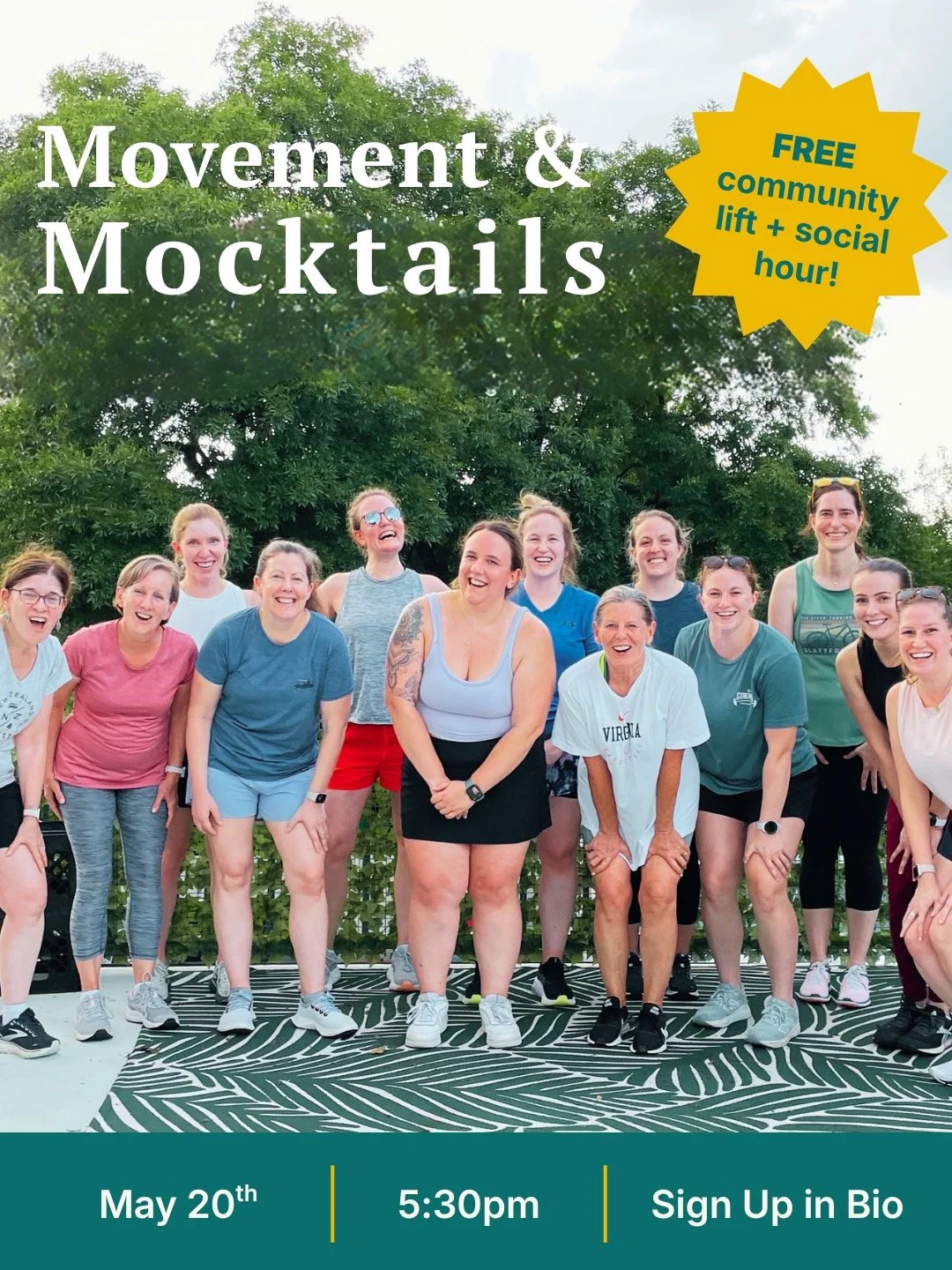 It's back!! 🤩 

First Movement &amp; Mocktails of the season! 🍹

📆Wednesday 5/20
⏰5:30pm
📍 On the rooftop (at The Birdcage, part of Mockingbird Restaurant)

Join us for this free community lift on the rooftop, followed by mocktails and a social h