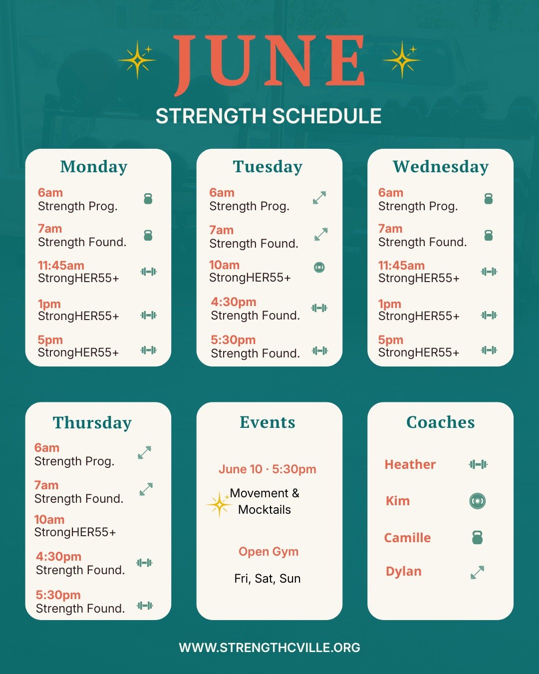 💪Rolling into June with more small group women's strength training classes, backed by science! 

And Movement &amp; Mocktails on the beautiful patio of @mockingbird_cville 🥂