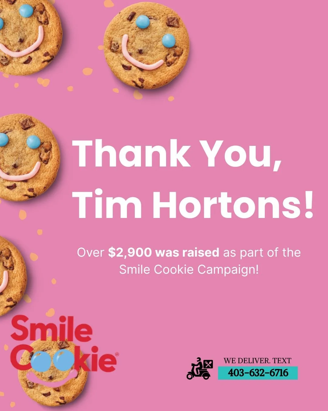Thank you to Pincher Creek @timhortons and everyone who supported this year&rsquo;s Smile Cookie Campaign. Because of your generosity, $2,989.98 was raised for Pincher Creek Food Centre! 🍪

Every cookie purchased is a reminder of how much this commu