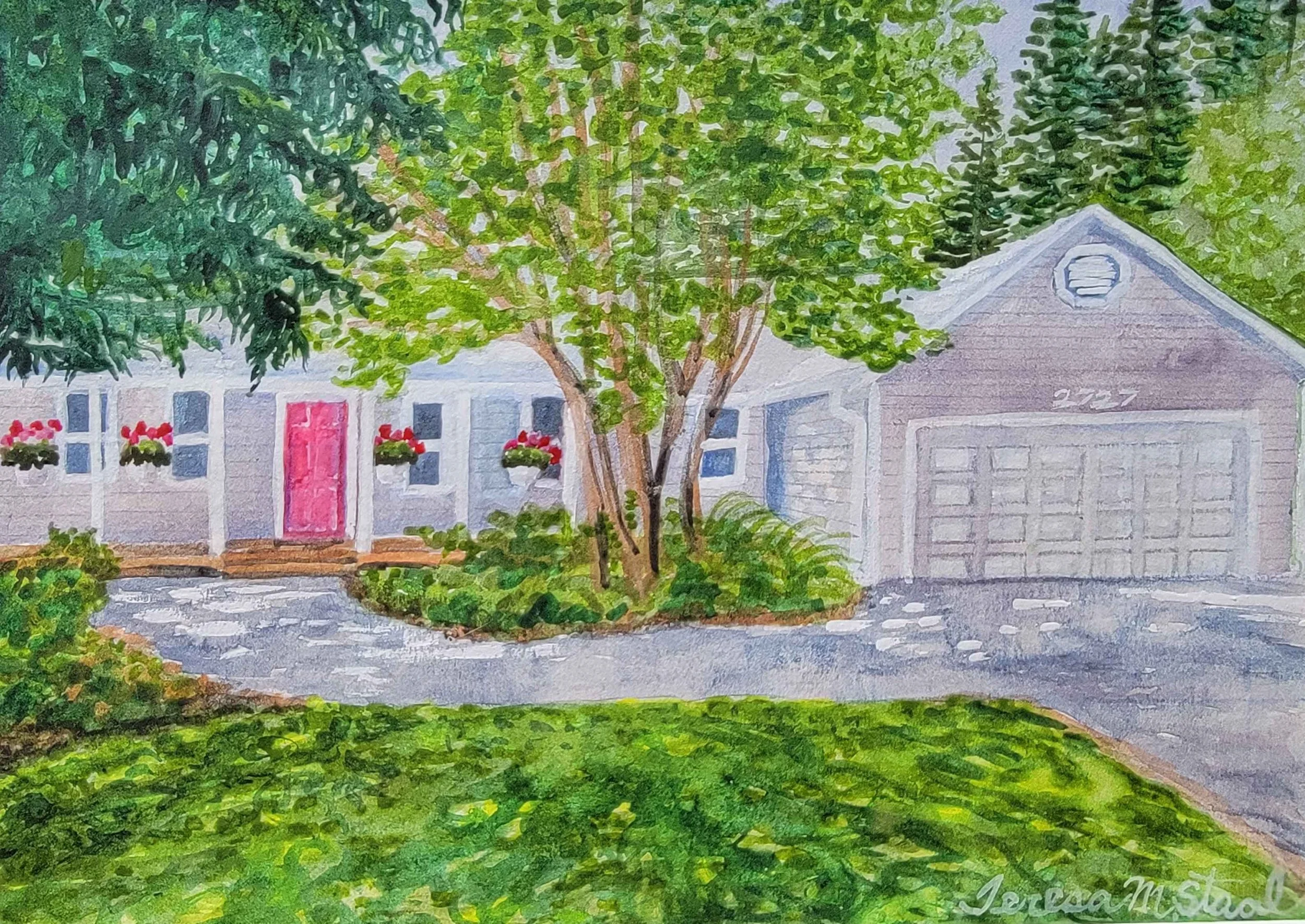 Cooper Point House Portrait, watercolor, 11 x 14