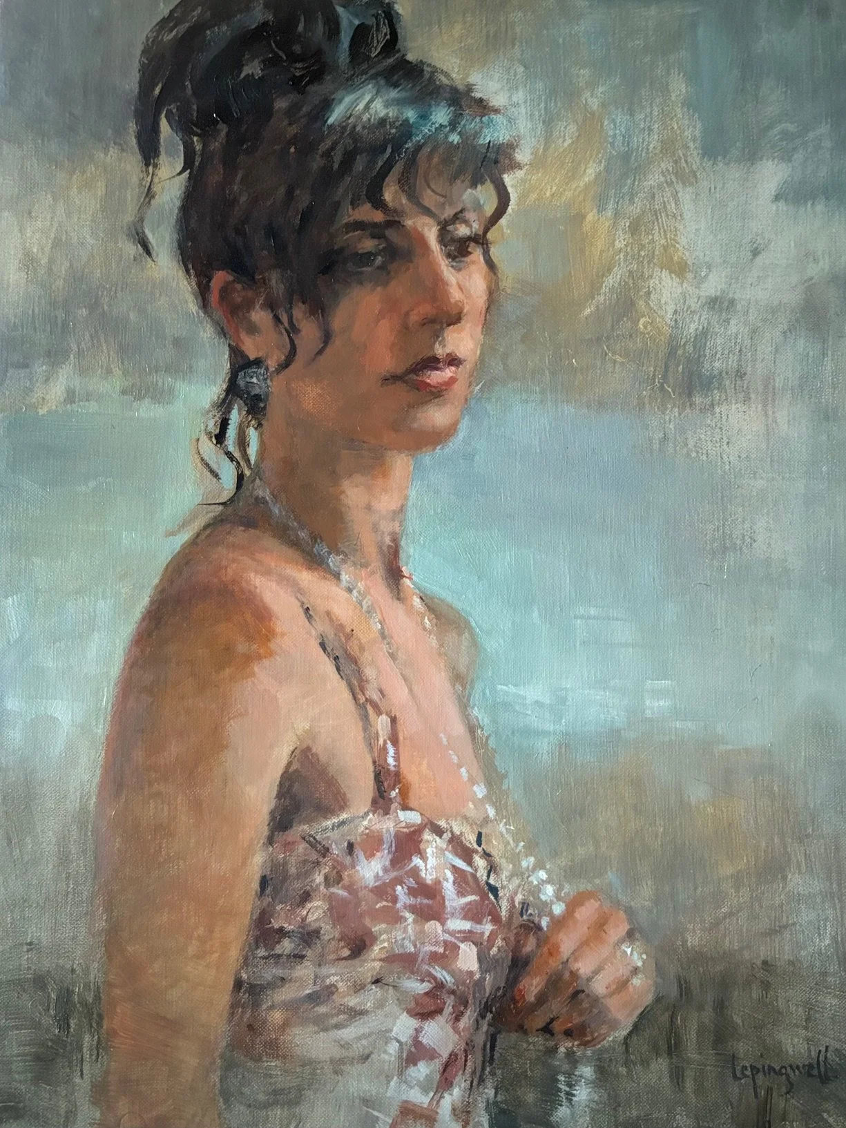 Shania with Pearls, oil, 18 x 14