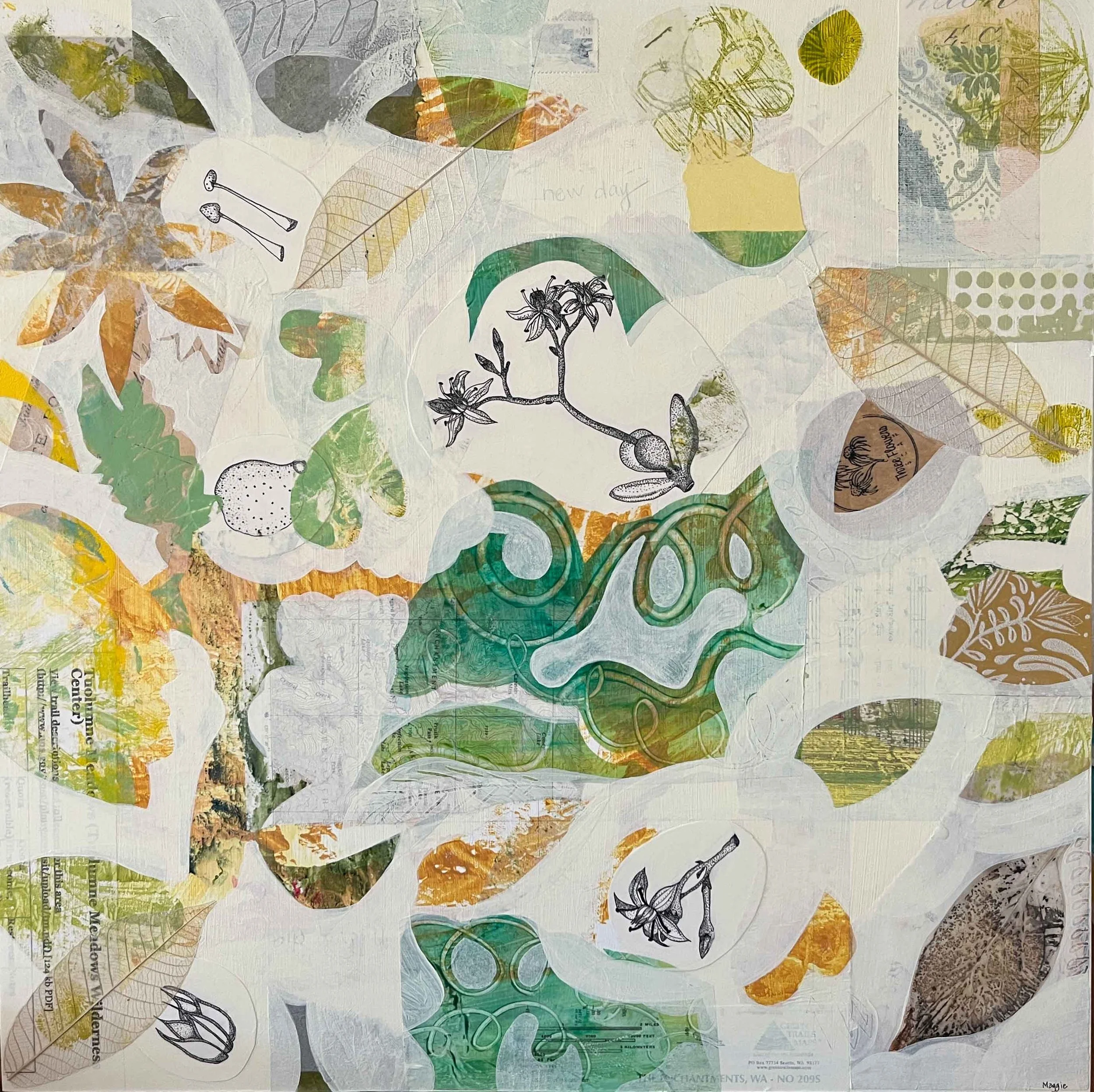 Nuevo Dia, 20x20, acrylic collage