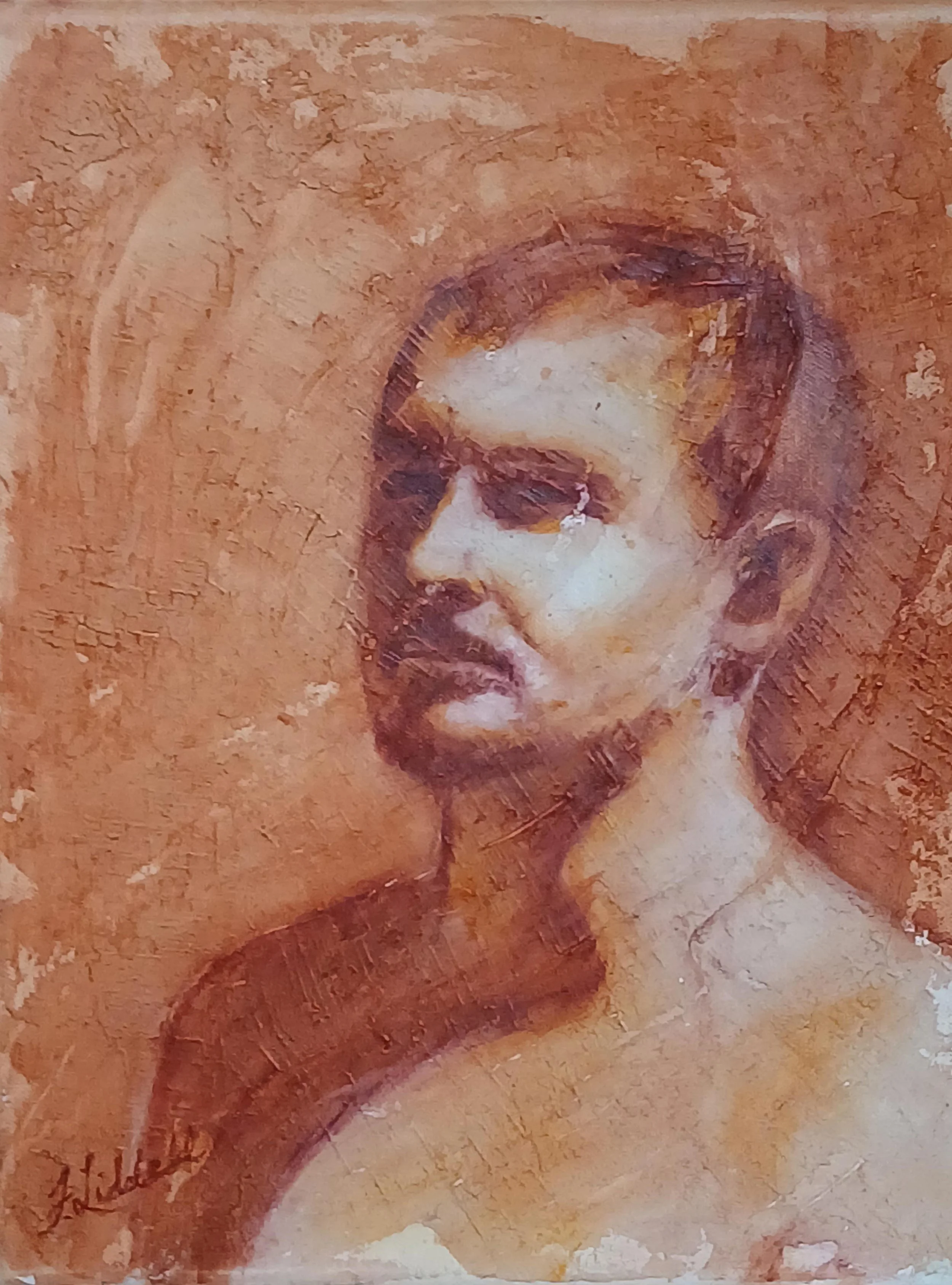 Leo, mixed media on board, 12  x 14