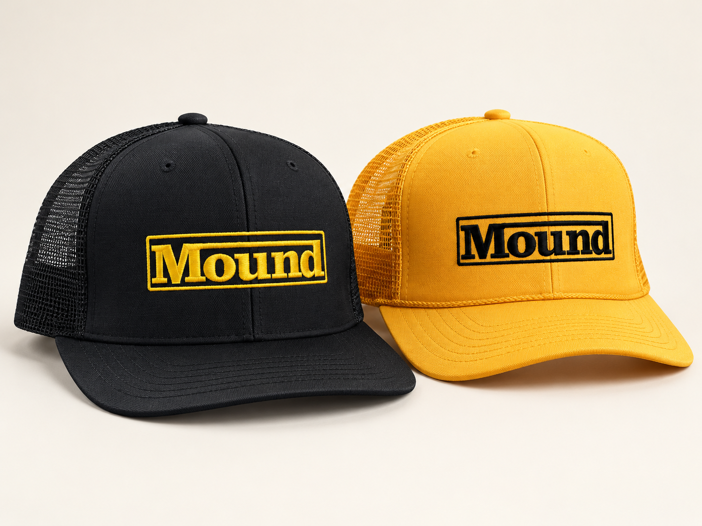 Mound Trucker Caps in Black and Gold.png