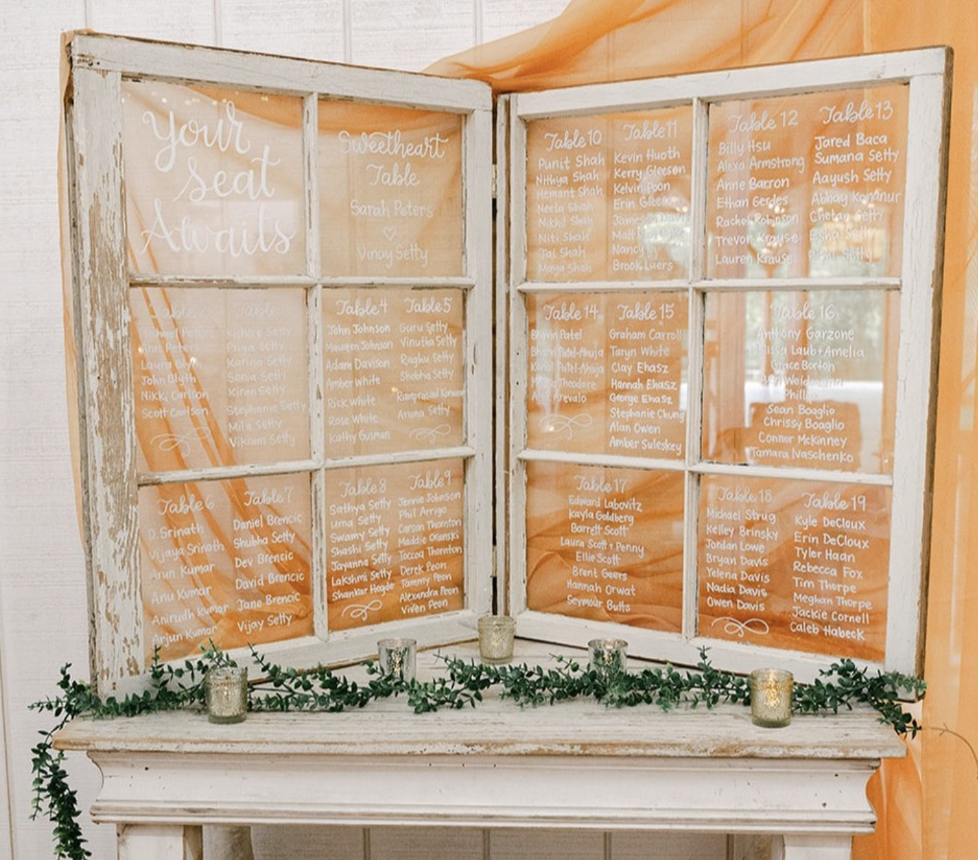 Antique Window Seating Chart with Drapery