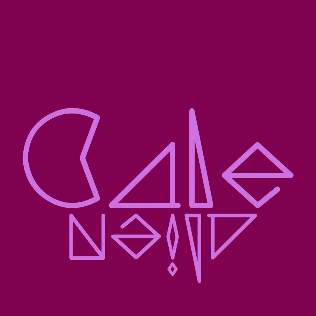 Neon-style geometric text spelling out "CAMEO" on a purple background.