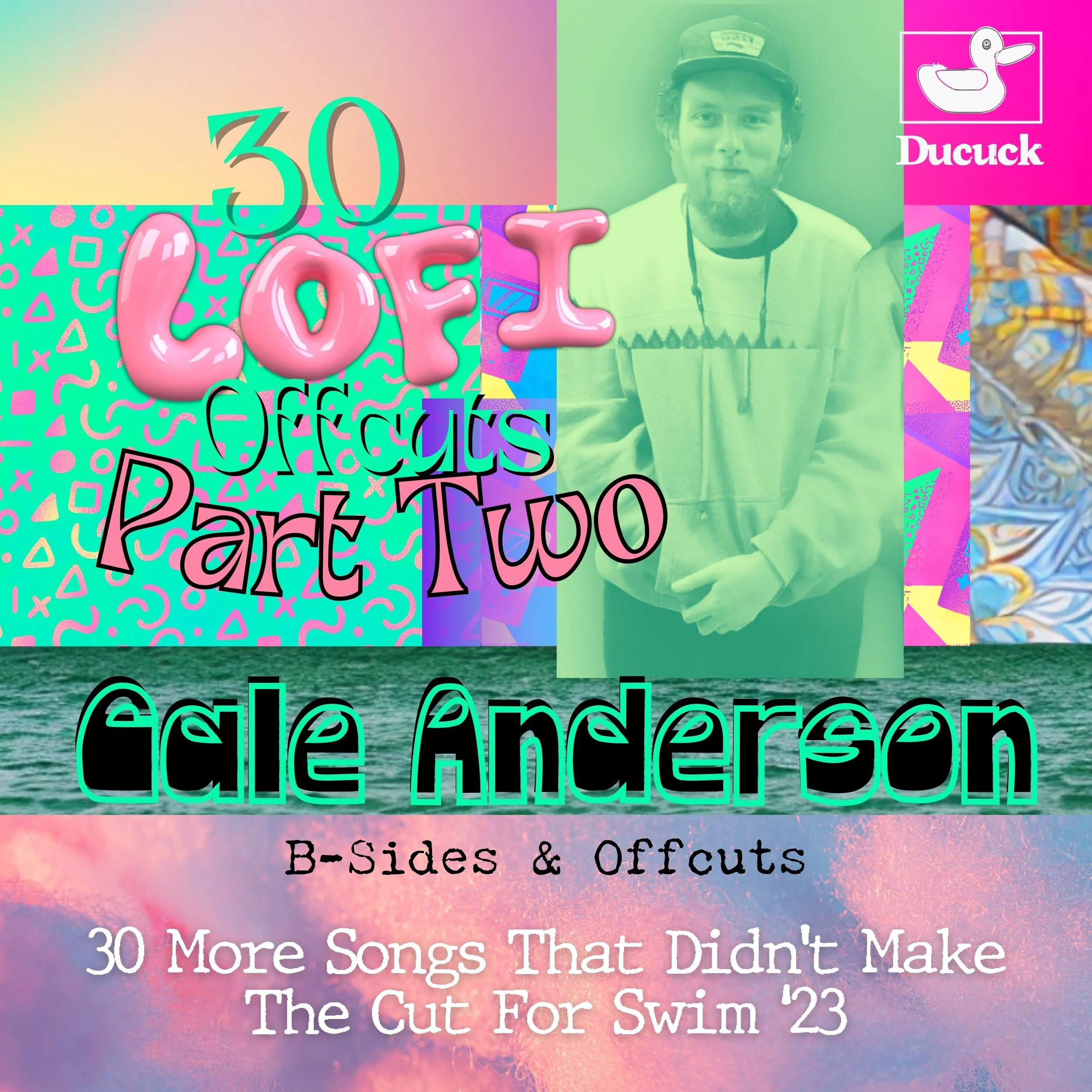 Book cover for 'Love of Acts Part Two' by Dale Anderson, featuring colorful graphics, text, and a photo of a man in a green overlay, with a pink duck logo in the top right corner.