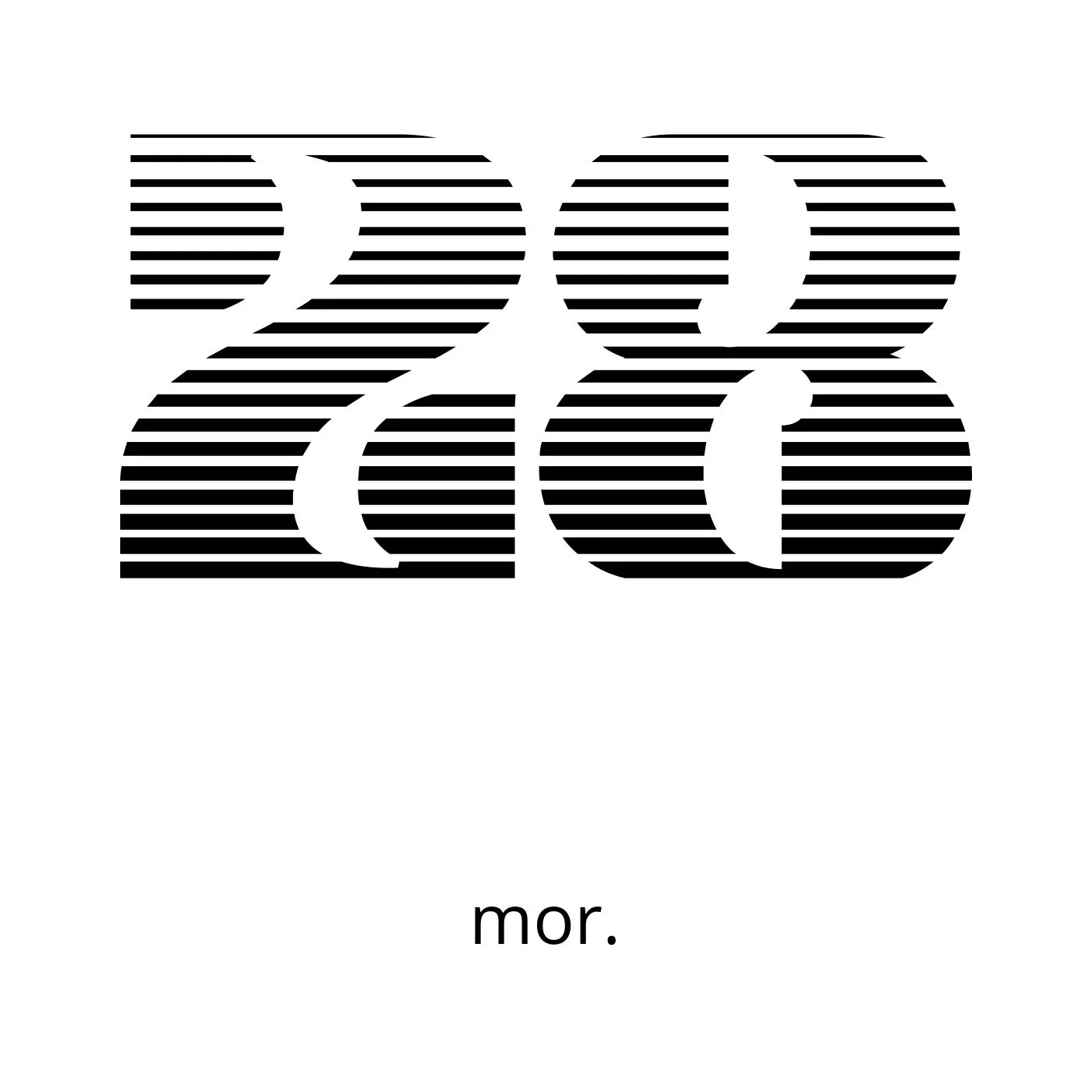 Stylized black and white graphic of the year '2023' with horizontal lines and the word 'mor.' underneath.