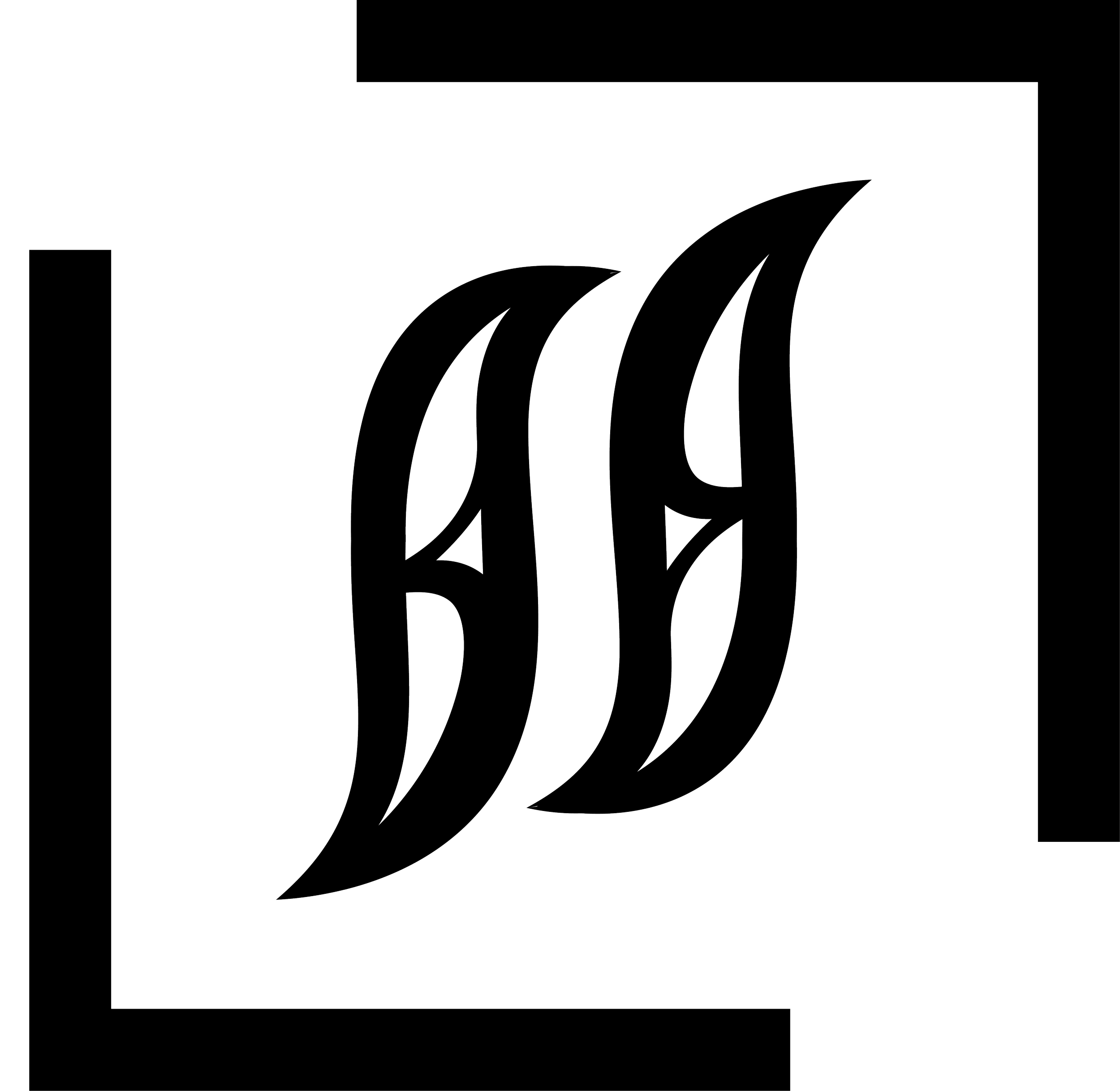 Geometric drawing of an outline square with sections divided by vertical, horizontal, and diagonal lines.