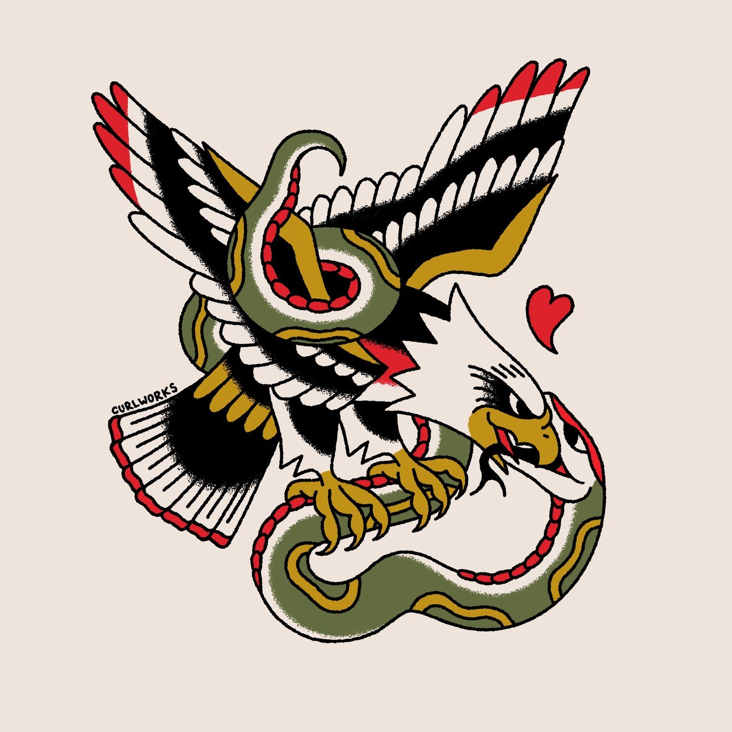 Happy Pride 😳🏳️&zwj;🌈 We love an enemies to lovers situation. This one is a @keaton_vh original. #pride #tattoo #traditionaltattoos #eagletattoo #snaketattoo