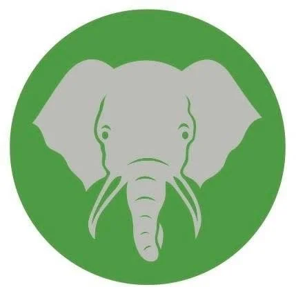 Green circular logo featuring a stylized elephant head in gray.