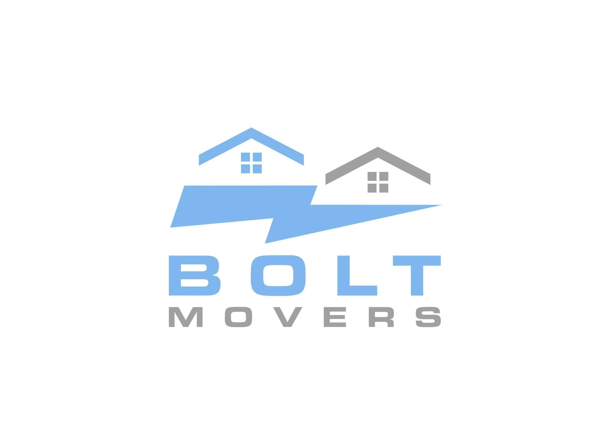 Logo of Bolt Movers with two stylized houses, one in blue and one in gray, and the company's name written below.