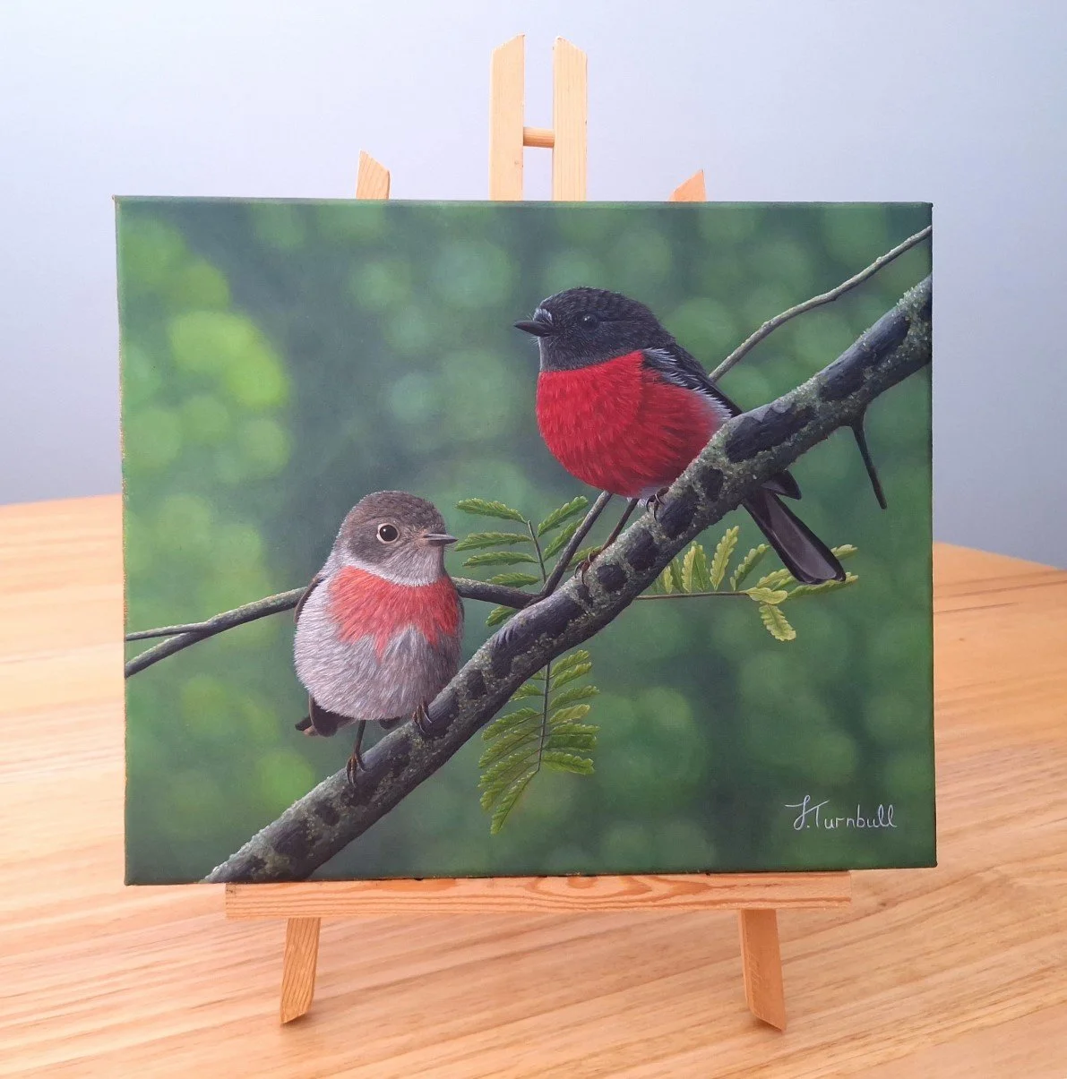 The Rose Robins are finished and signed! After many hours of fine brushwork on the final detail layer I&rsquo;m very happy with how this piece turned out! The Robins bright plumage really pops against the calming greens, which is pretty much the reas