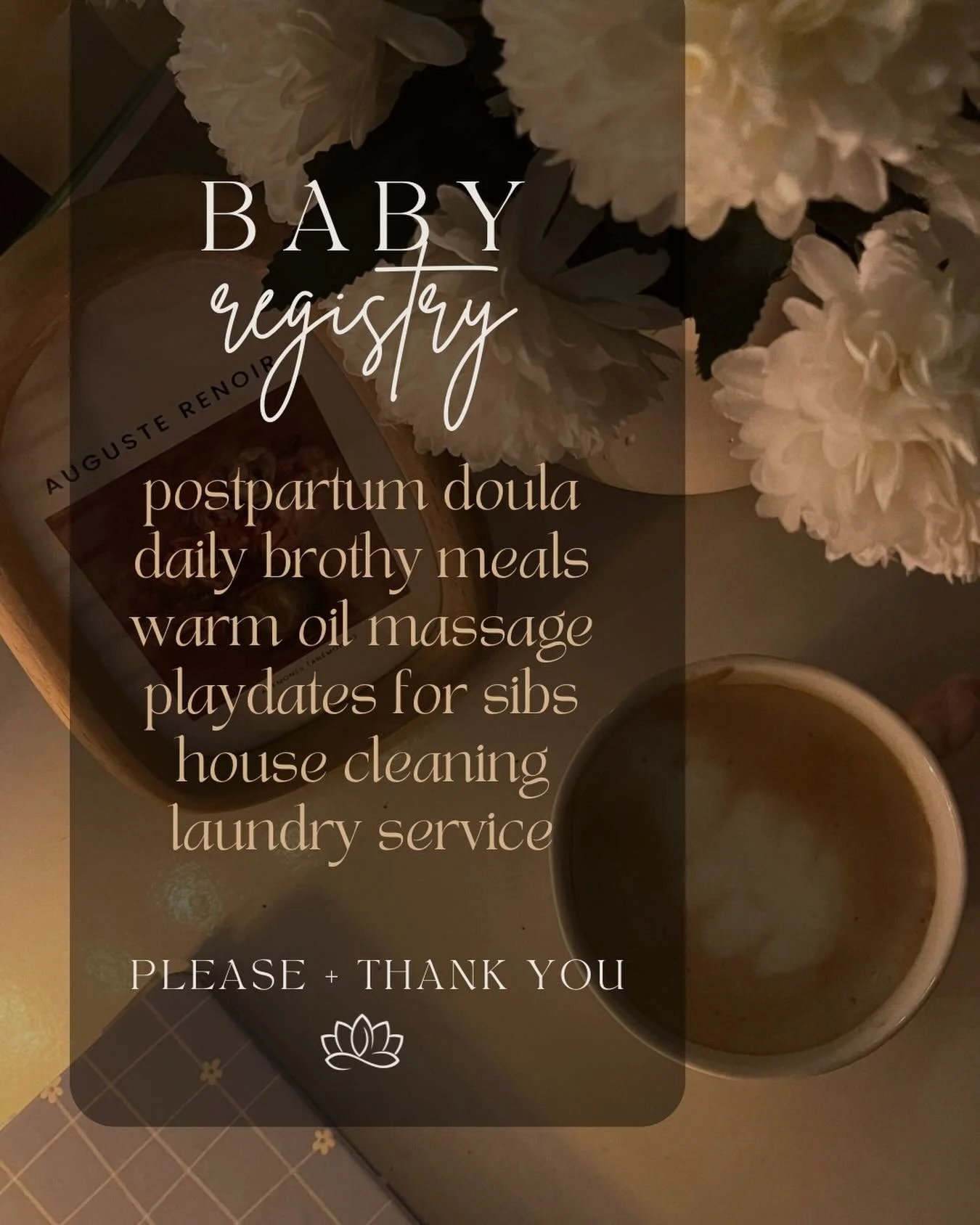 Yes there are some items that are useful for sure! 

But- here&rsquo;s what I think should be at the top of the list. 

Protecting the peace of the first forty days, nourishing mama for current wellbeing and life long health, taking the load of norma