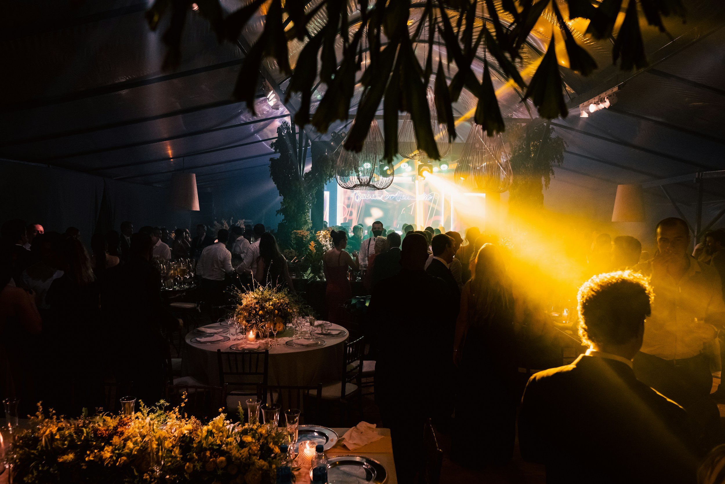 Elegant wedding reception and upscale private event production in Seattle, featuring ambient lighting and live music curation by DJ DRIIAN.