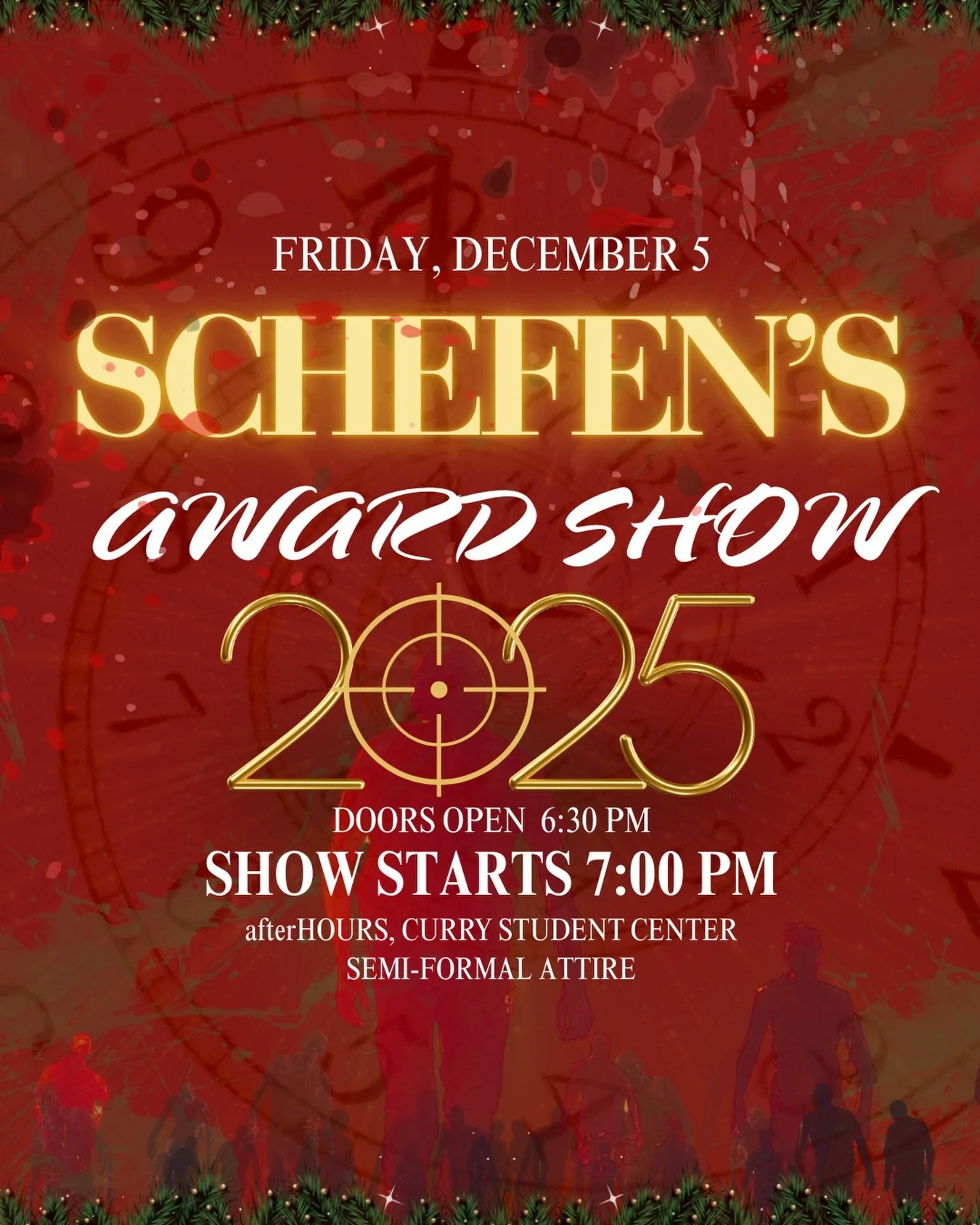 YOU&rsquo;RE INVITED!!!
IN ONE WEEK, our semesterly SCHEFEN&rsquo;S AWARD SHOW arrives. 

Get ready to celebrate the work, the cast, and the crews who kept things moving this past fall semester. Bring a friend (show off😛)! With so many amazing proje