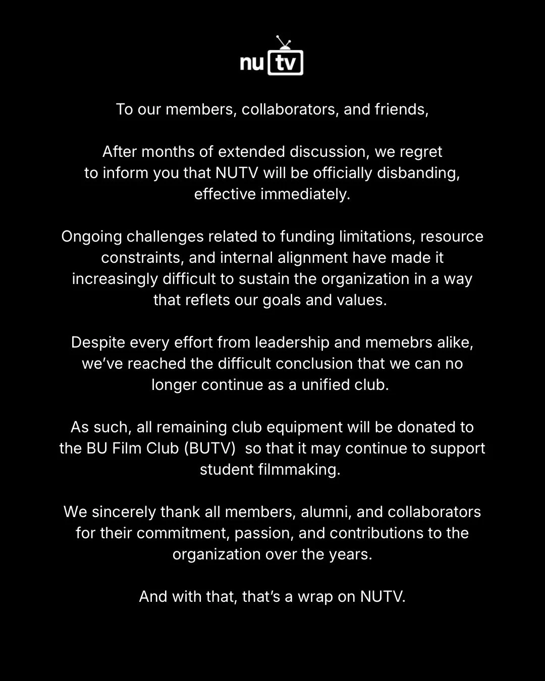 An important update regarding NUTV.