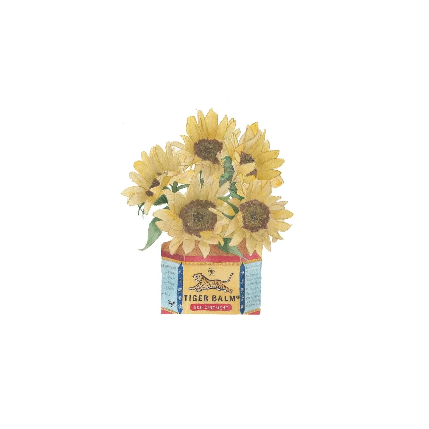 TIGERS GARDEN

#incognitoartshow #incognitoartshow2025 #watercolour #tigerbalm #sunflowers #medicine