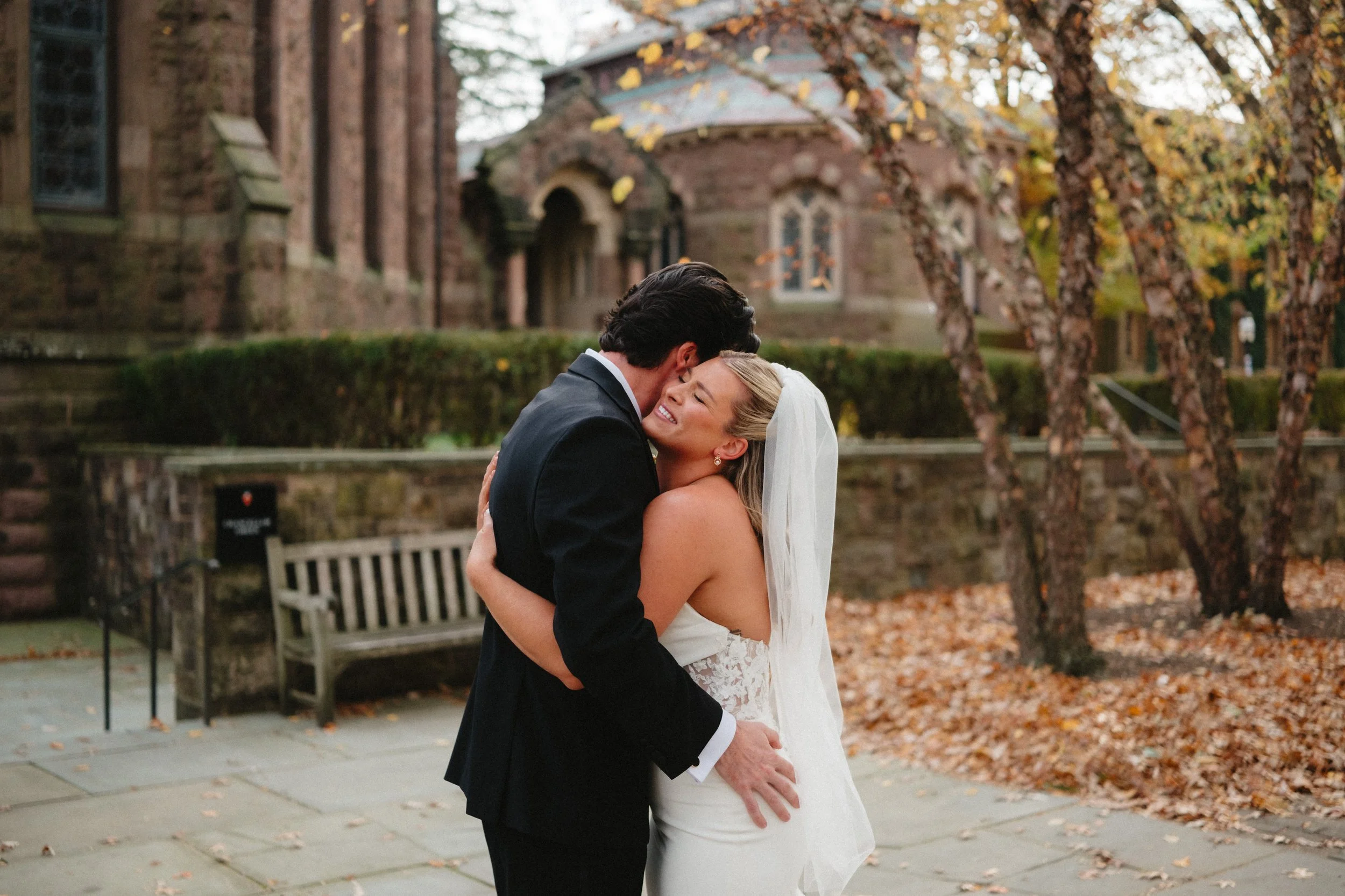 NASSAU INN PRINCETON NJ Venue- bride and groom hugging outside.jpg