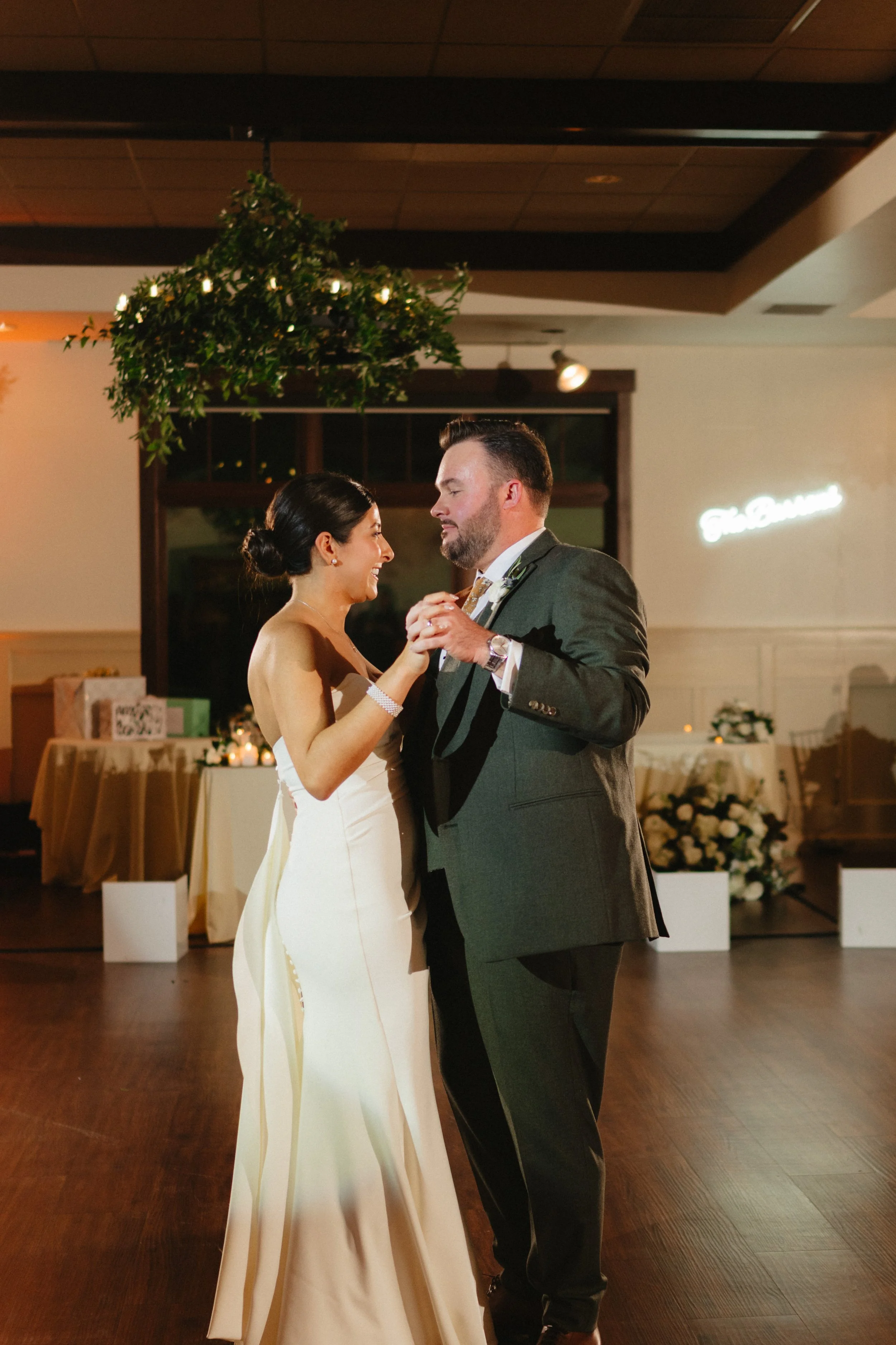 Hawk Pointe Golf Club- Washington NJ-bride and groom dancing together at wedding reception alone in empty dance hall.jpg