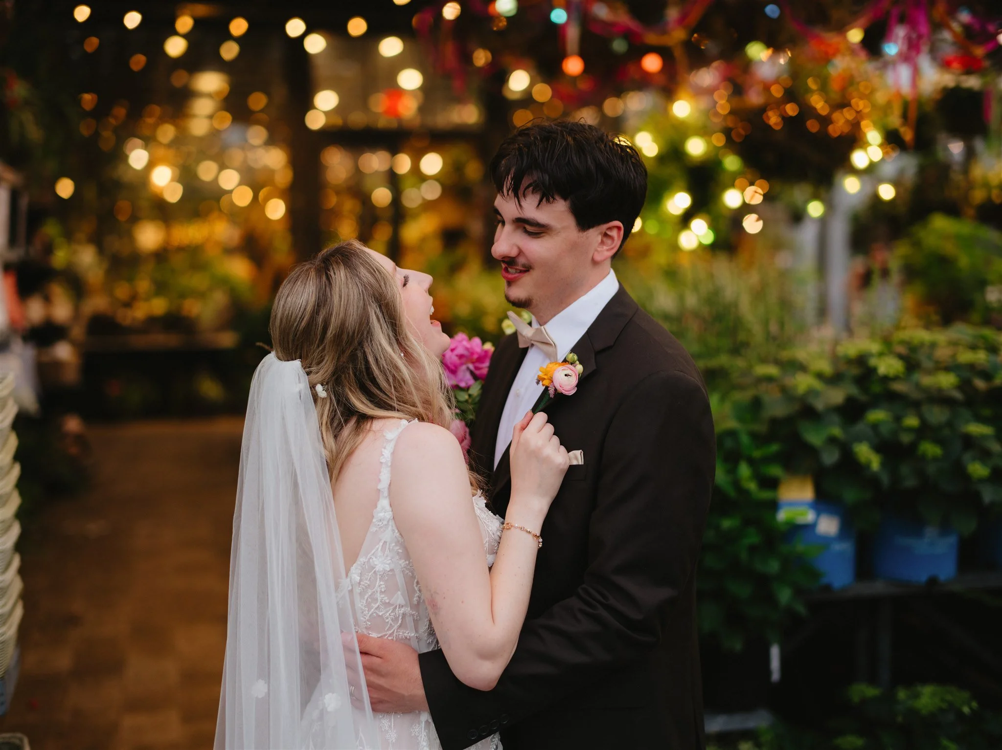New Hope, PA- Terrain Gardens- wedding couple outside with lights.jpg