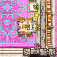 a little surprise... a table with dice, a map, a screen, some sheets and books so your characters can play dnd.. in dnd!