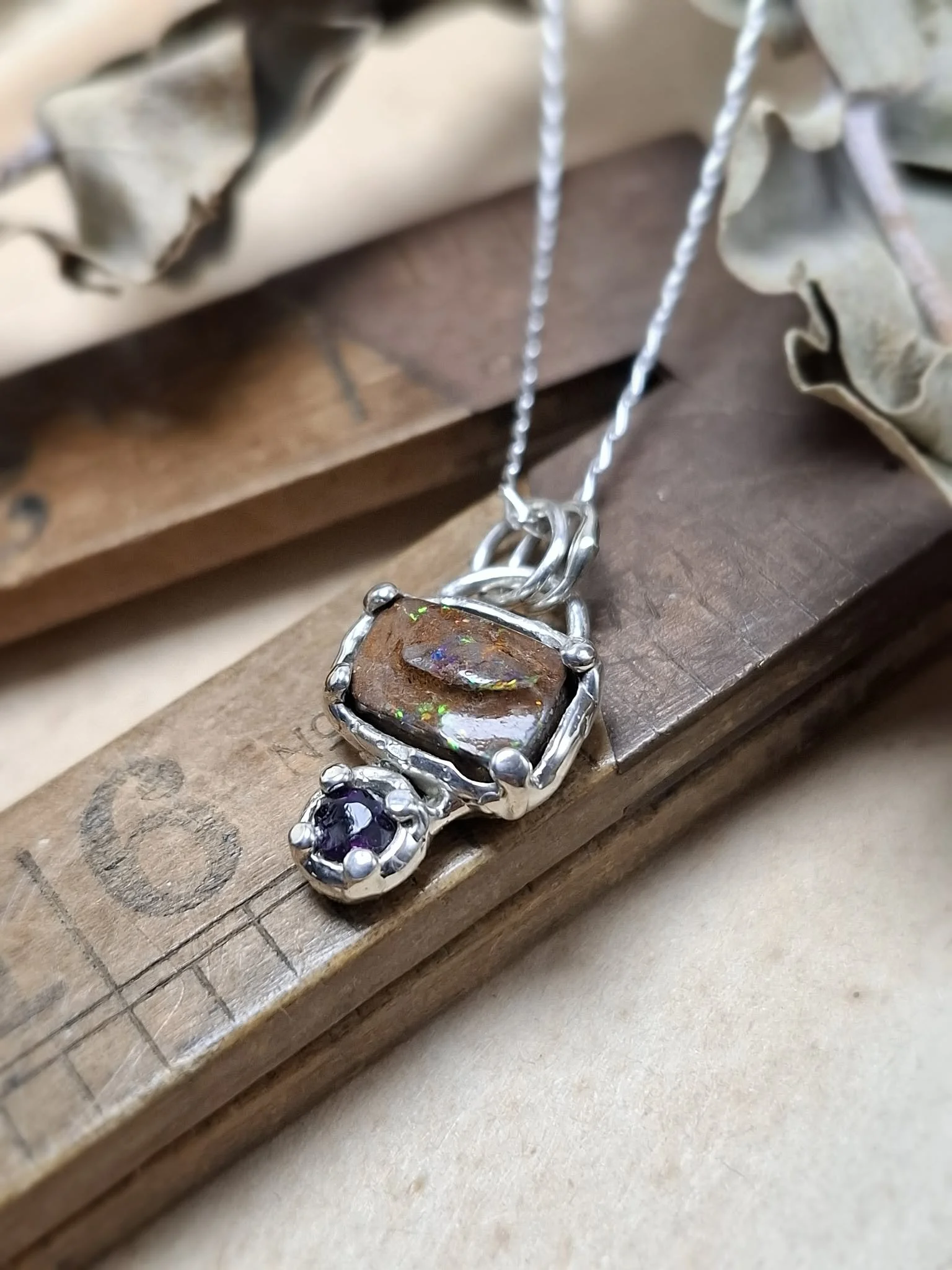 Australian Opal & Amethyst Pendant