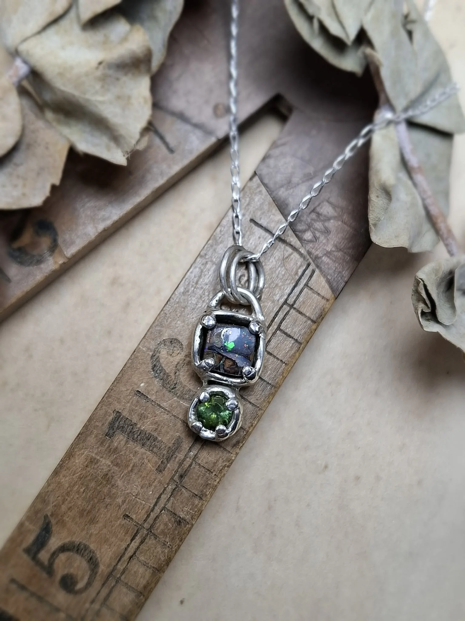 Green Tourmaline & Natural Boulder Opal