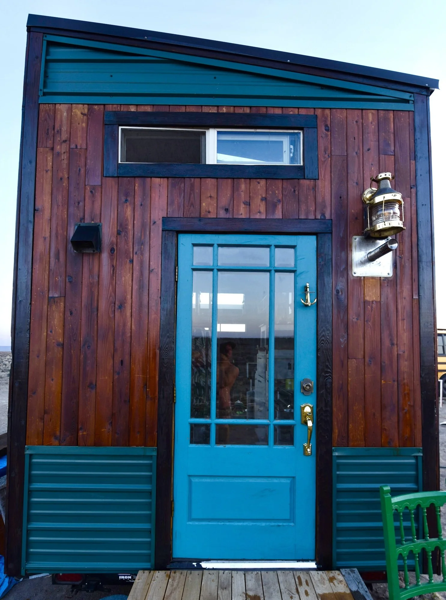 Tiny house blue back door