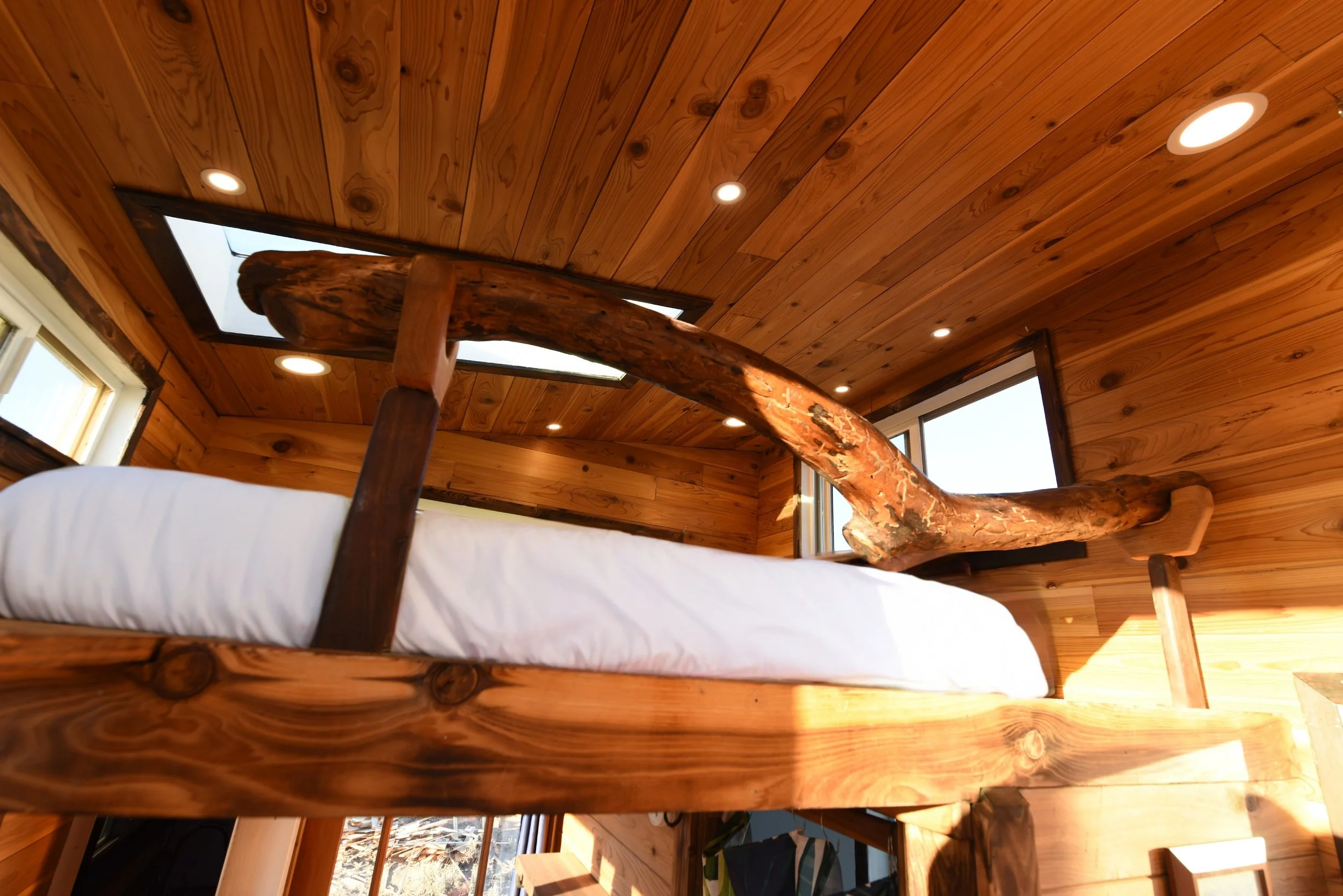 Loft railing with wood beam