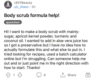 Formulation Help: Body Scrub