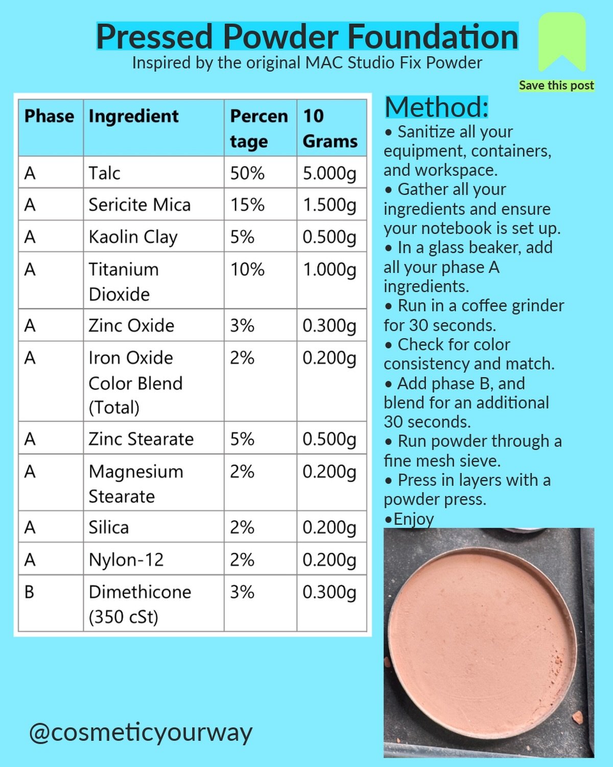 📓📓📓
Let me know if you make this.😁
For a deeper complexion reduce the TD and replace with Zinc Oxide and increase the iron oxide input.