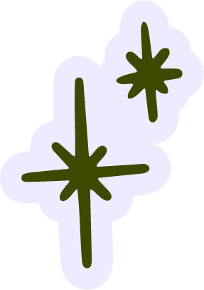 Illustration of two green stars with a light purple outline.