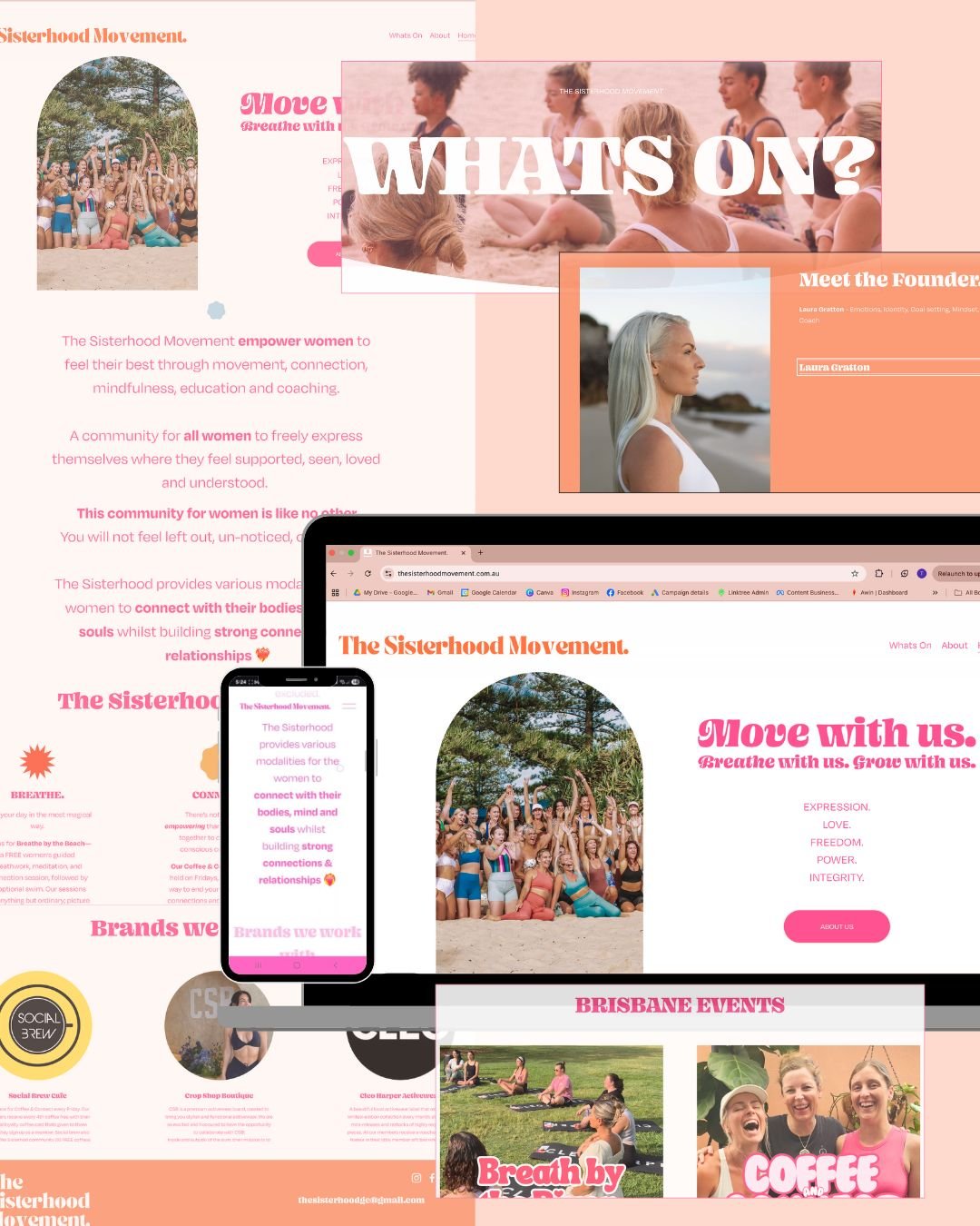 Fast and professional website design and branding and marketing for a service business for women featuring images of womens community in wellbeing and health service in australia