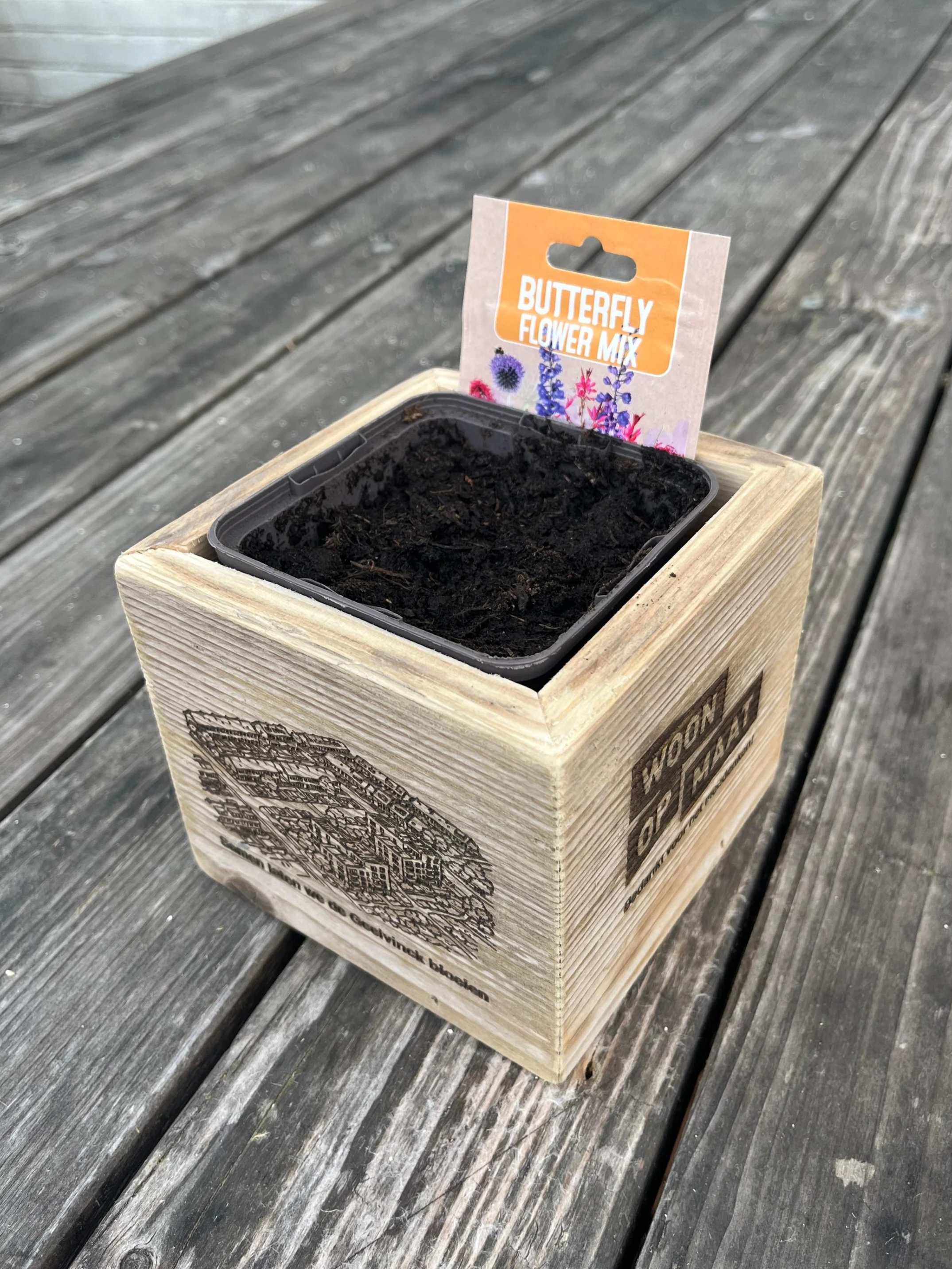 Handmade Wooden Box Planter Laser Engraved