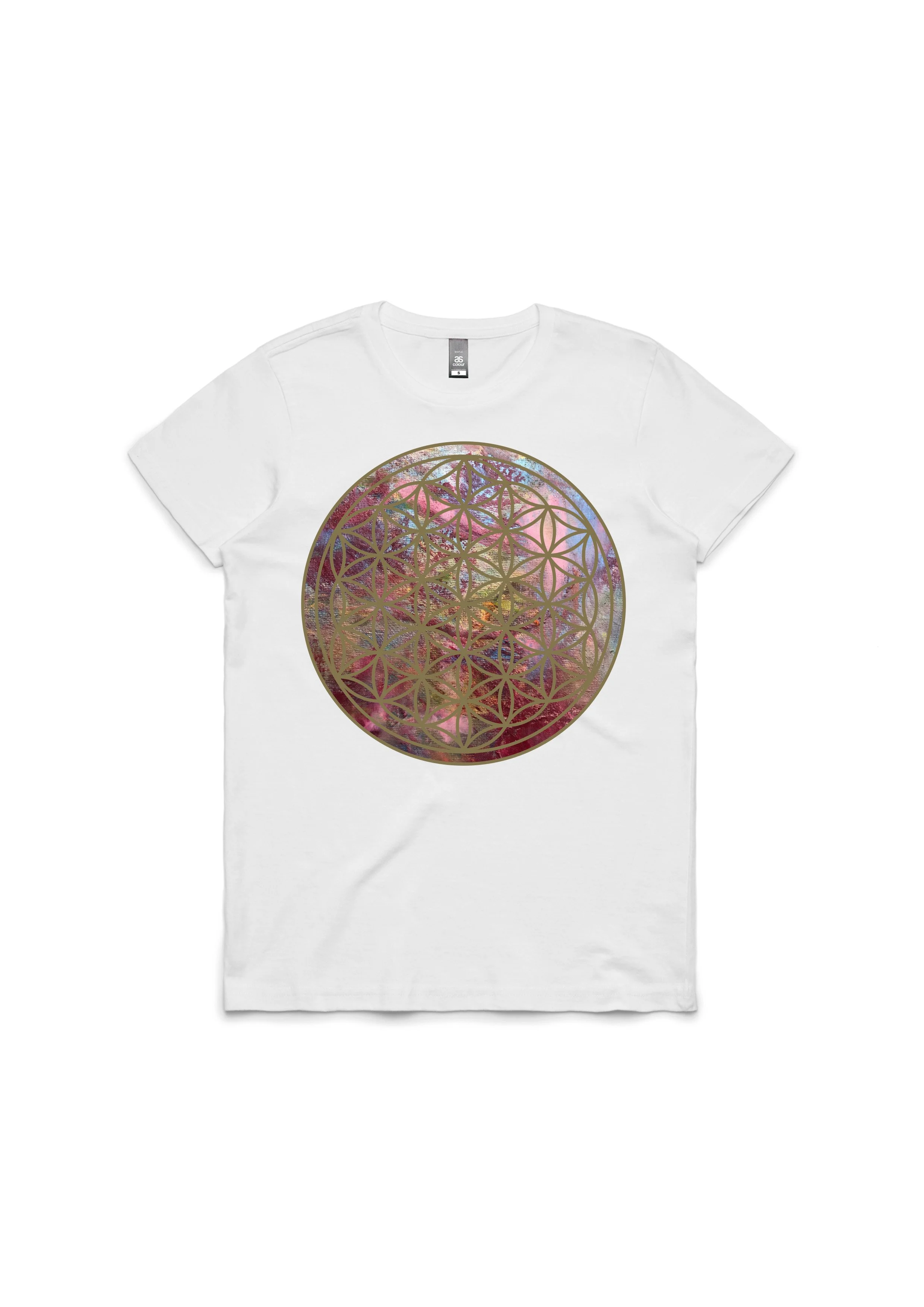 White Tshirt - "Galaxy with Flower Of Life"
