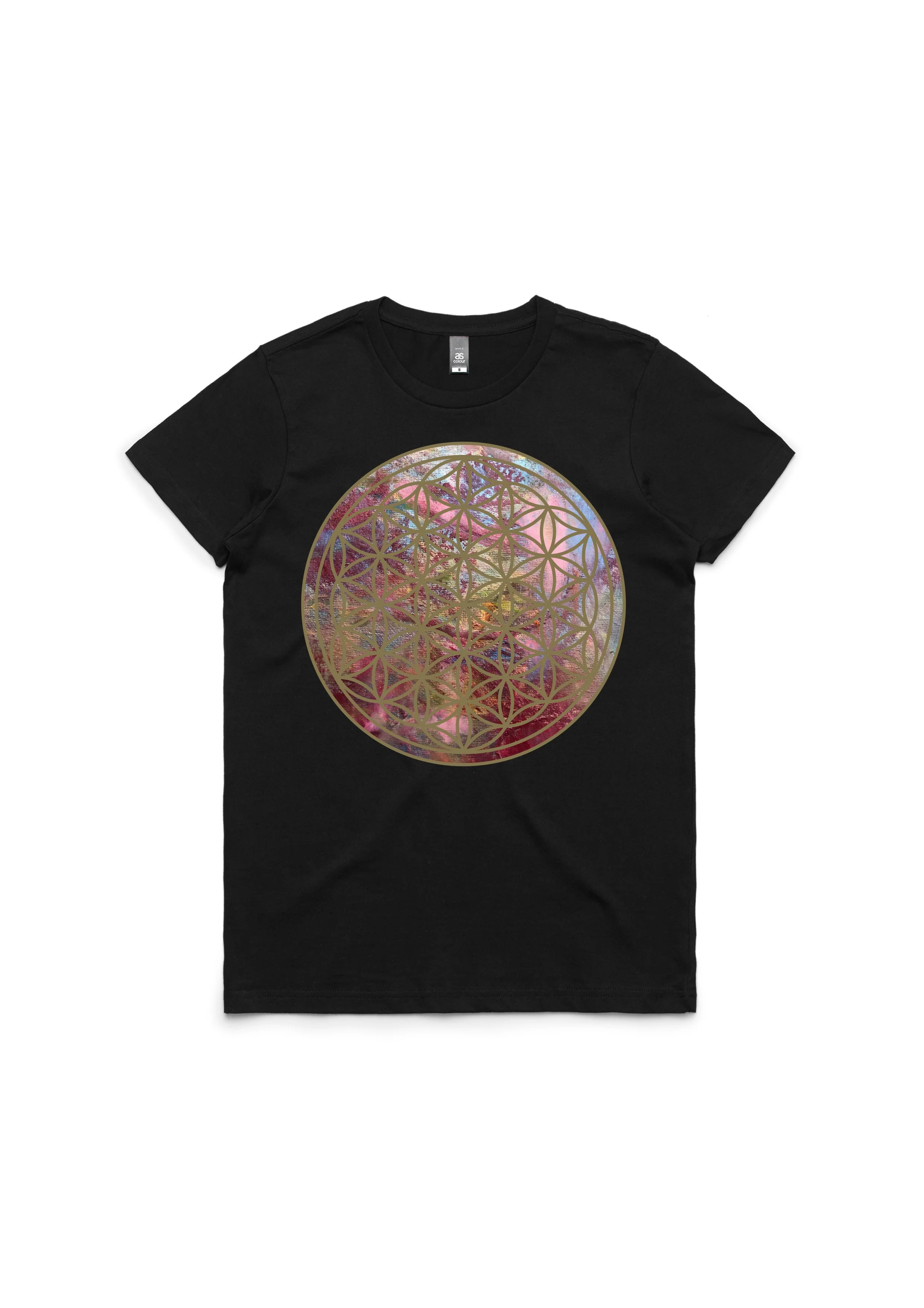 Black Tshirt - "Galaxy with Flower Of Life"