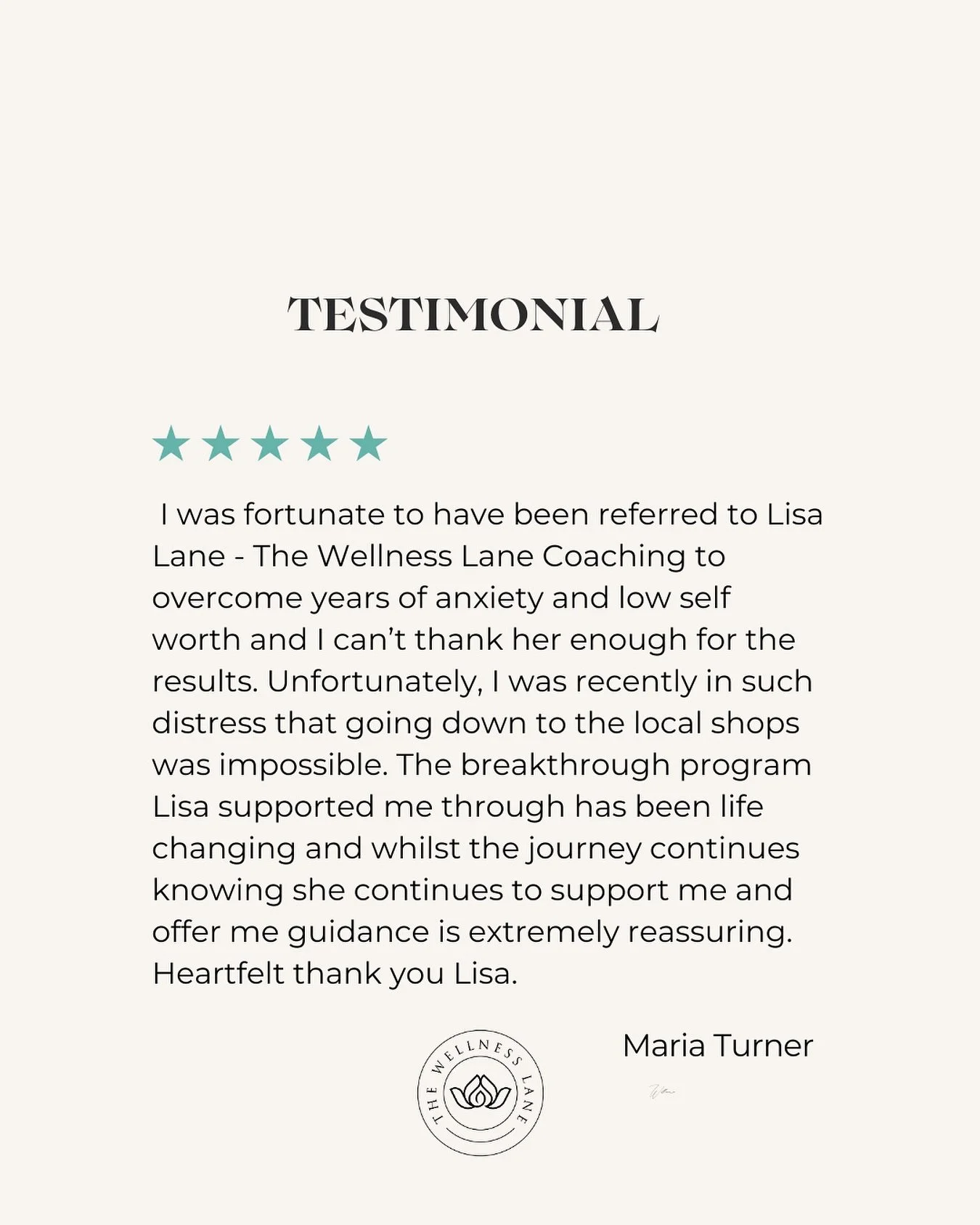 New client love 🫶

I was fortunate to have been referred to Lisa Lane -The Wellness Lane Coaching to overcome years of anxiety and low self-worth and I can&rsquo;t thank her enough for the results.
Unfortunately, I was recently in such distress that