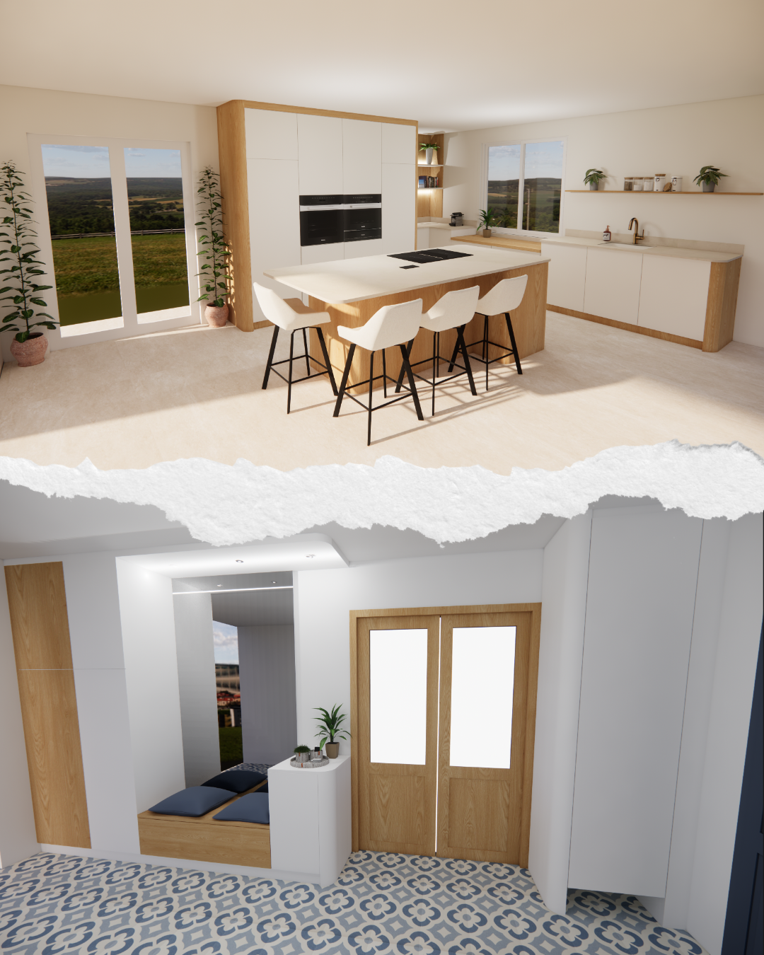 création d'une cuisine et d'une entrée sur mesure 