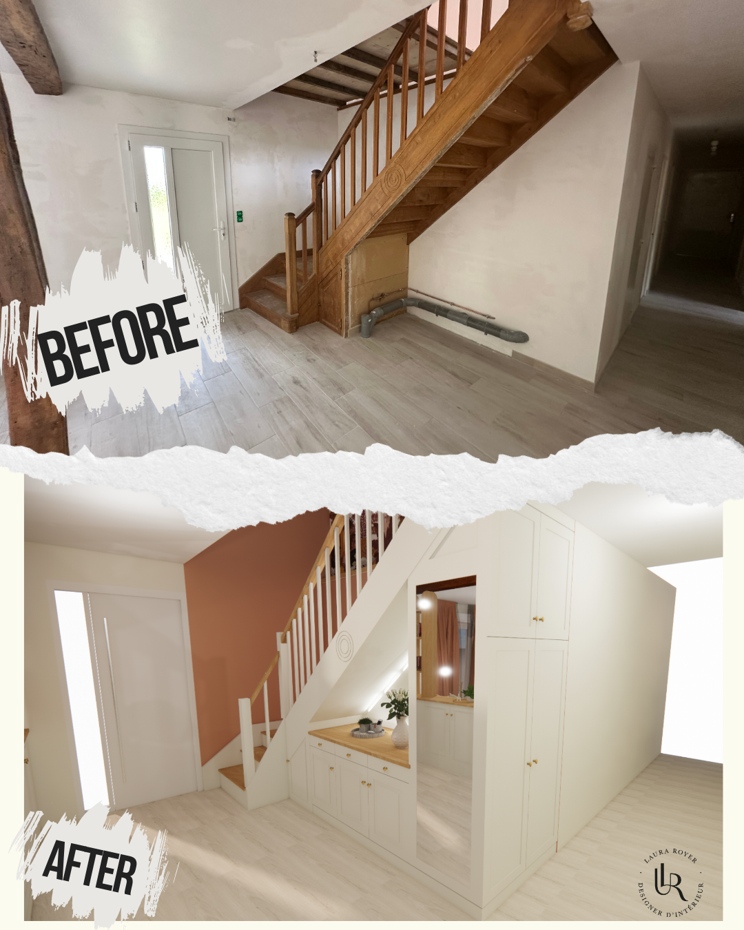 rénovation d'un escalier et agencement sous escalier judicieux.