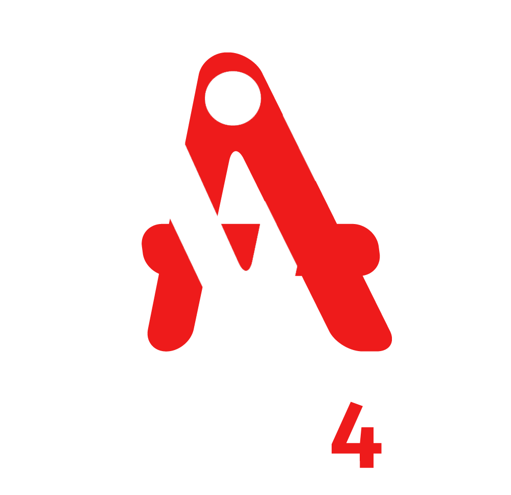 Red and white construction or hazard warning sign with a stylized letter A and the number 4.