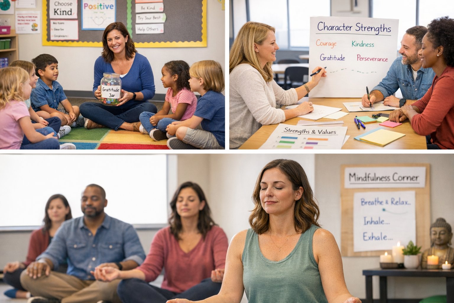 Educators exploring positive education and life-skills strategies to build happier classrooms in an Erasmus+ training course.