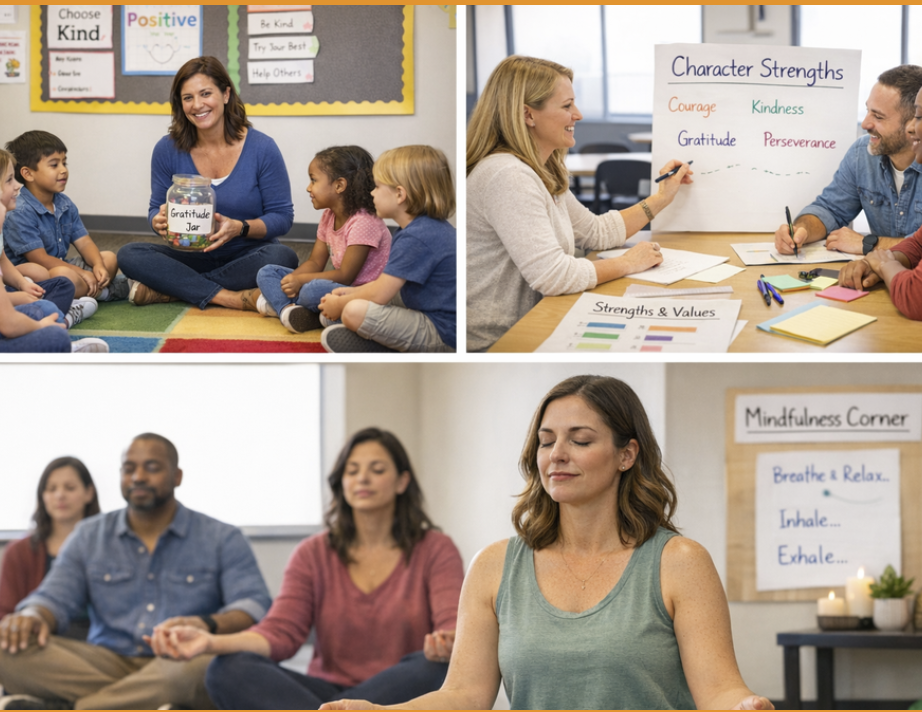 Educators exploring positive education and life-skills strategies to build happier classrooms in an Erasmus+ training course.