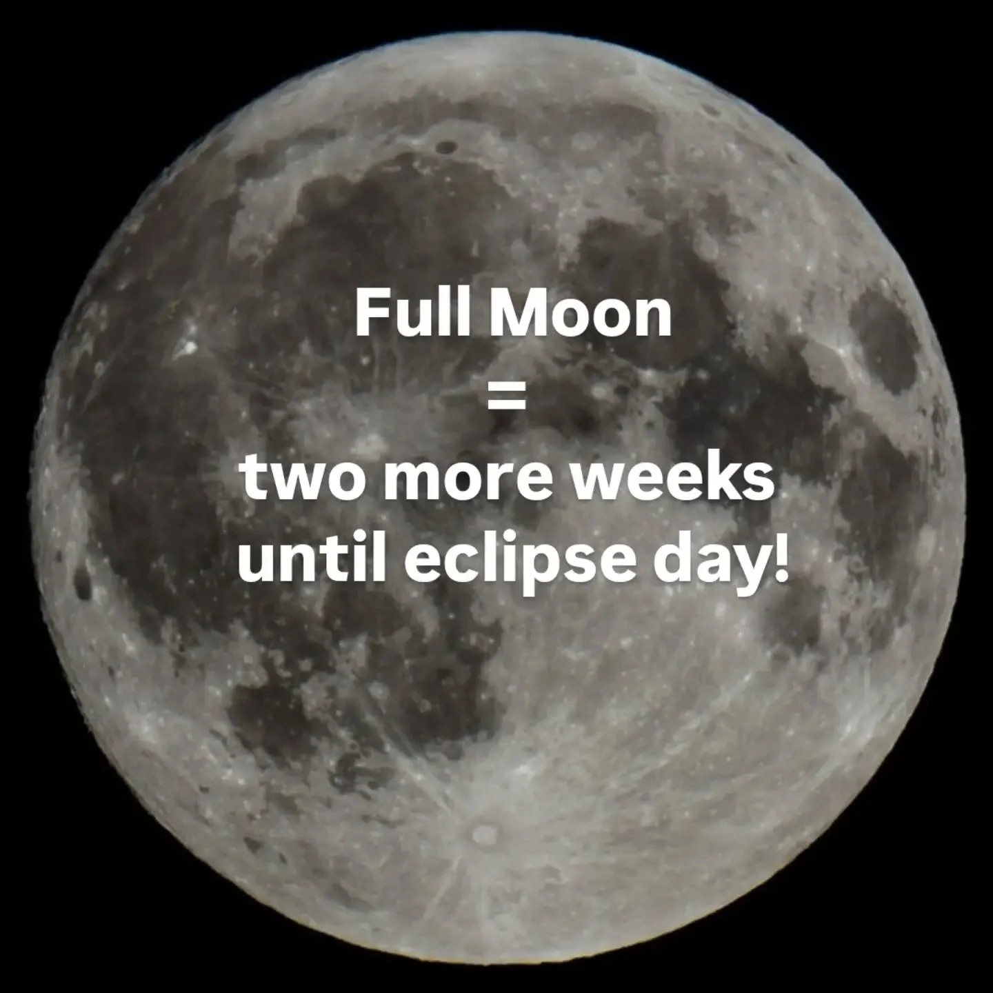 Today's Full Moon reminds us of the upcoming (total) solar eclipse on August 12.
Two more weeks until eclipse day.
Looking forward to this rare natural phenomenon...
Be prepared! 

#solareclipse 
#astronomy 
#Moon
#fullmoon
#scienceeducation