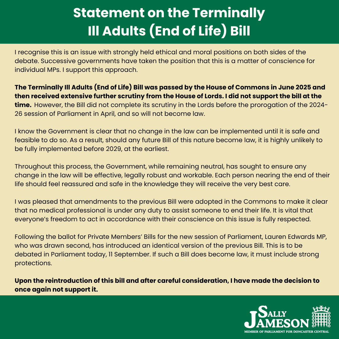 Statement on the Terminally Ill Adults (End of Life) Bill