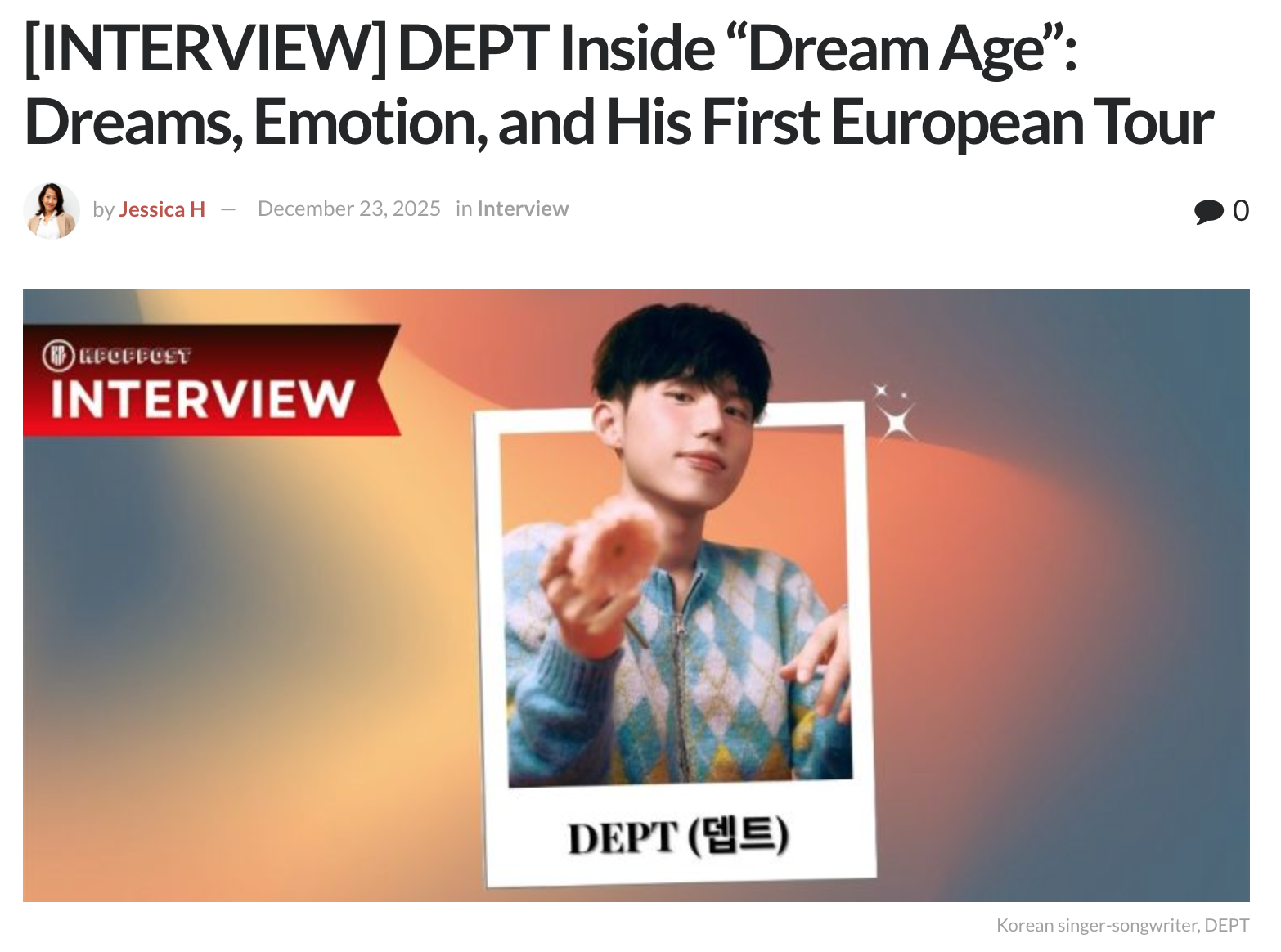 Interview de l'artiste coréen DEPT pour KPOPPOST (Corée)