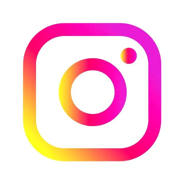 Instagram logo with pink, yellow, and purple gradient.