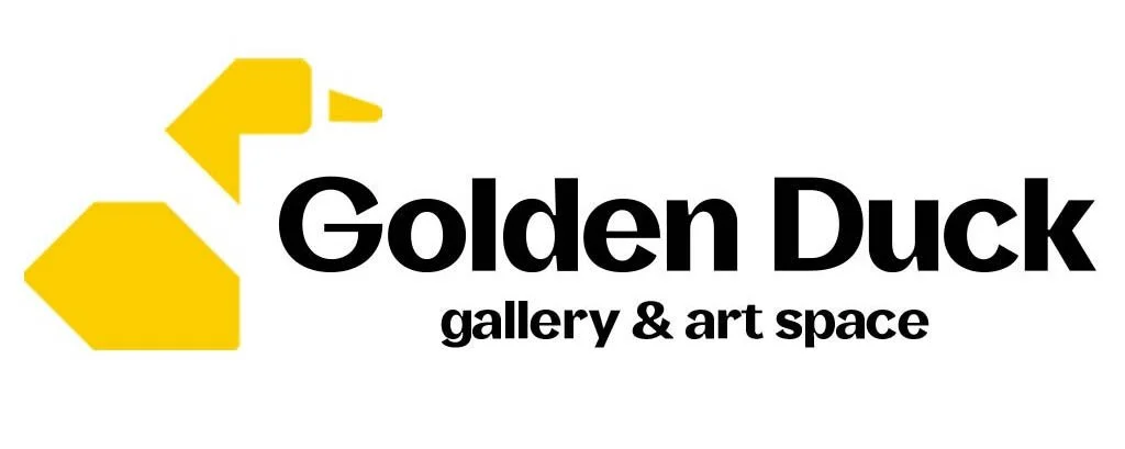 Logo for Golden Duck gallery and art space with yellow geometric shapes and black text