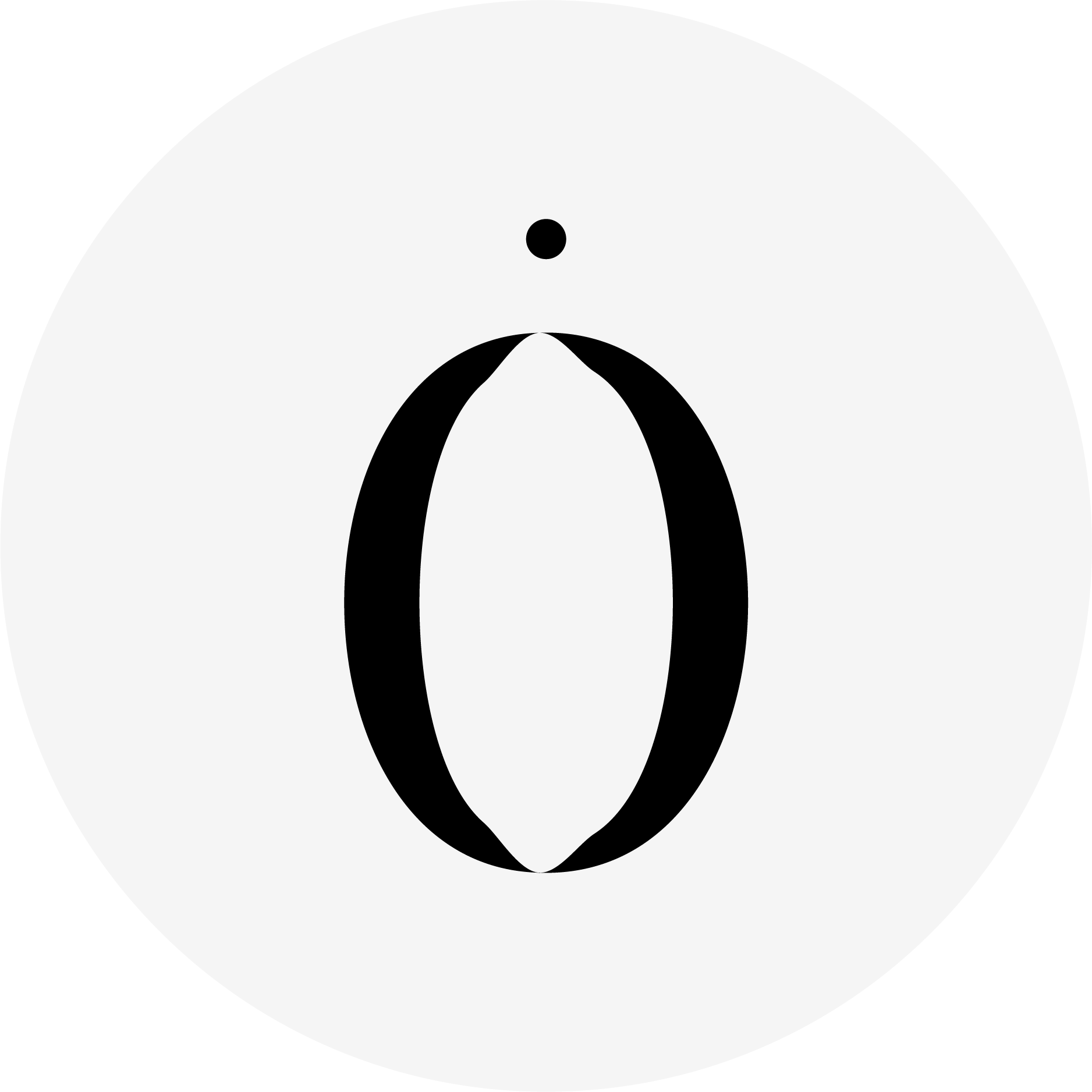 Black stylized letter 'Ö' on a light gray circular background.