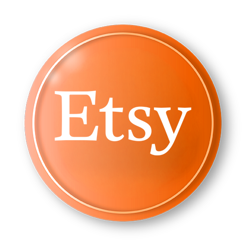 Etsy logo on an orange circular badge with a black background.